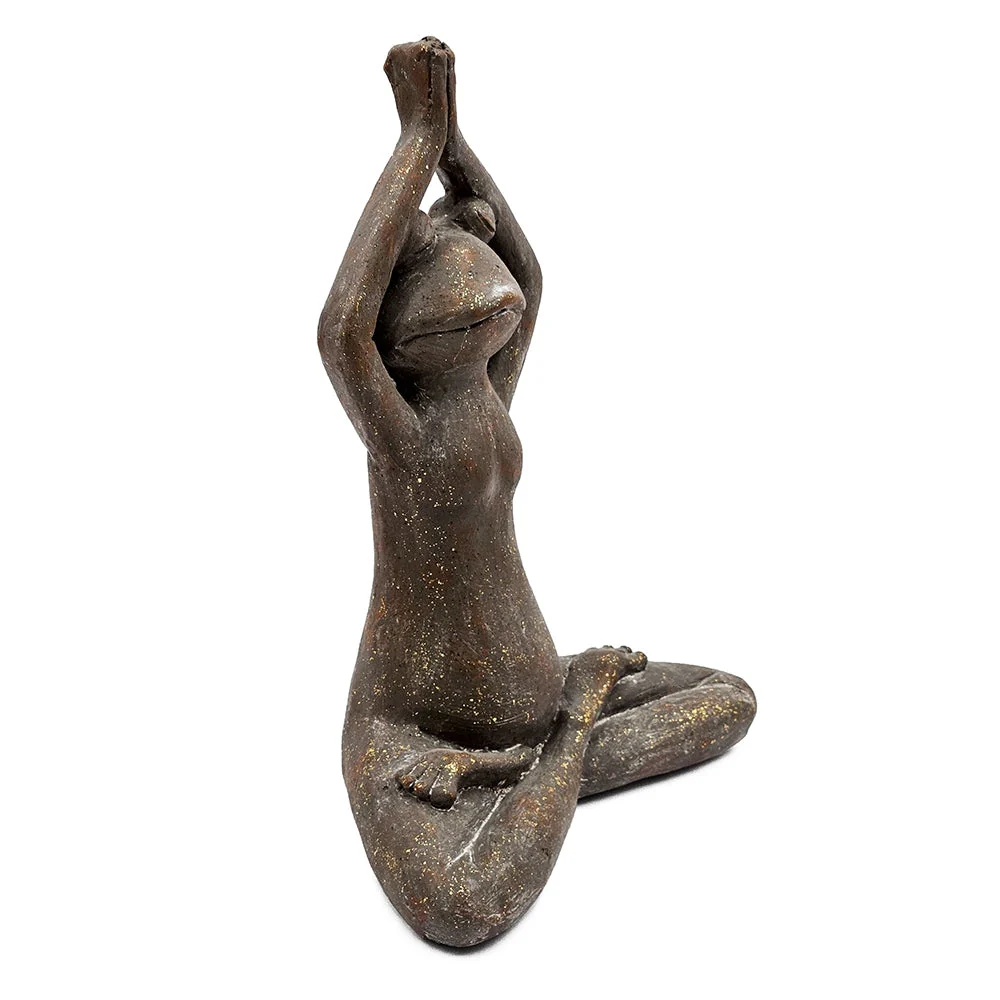 11.5x6.5x15 Brown Magnesium Yoga Frog Figurine in Namaste Pose with Gold Accents - Image 4