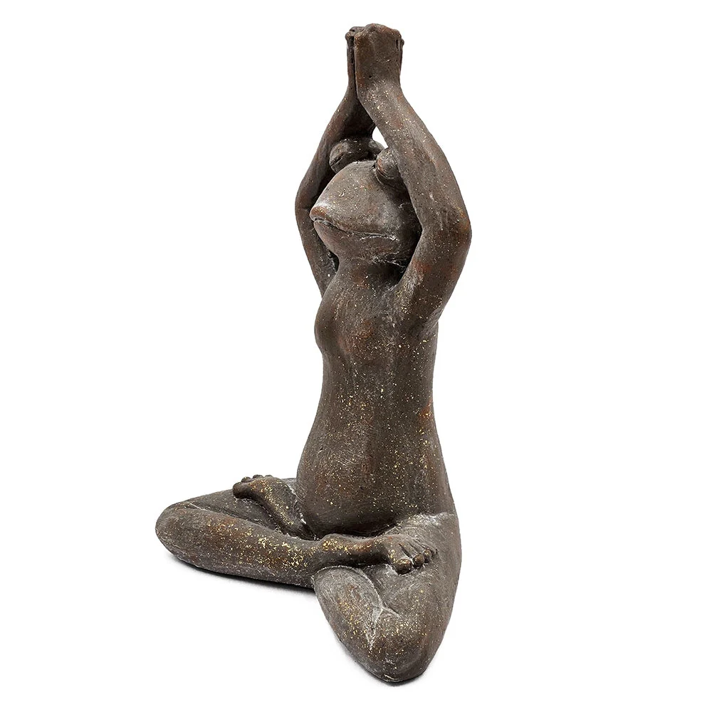 11.5x6.5x15 Brown Magnesium Yoga Frog Figurine in Namaste Pose with Gold Accents - Image 5