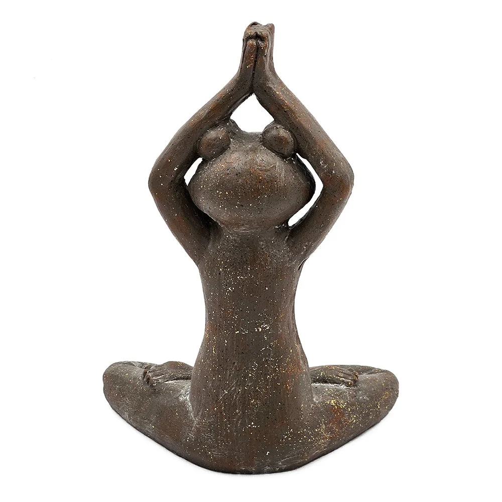 11.5x6.5x15 Brown Magnesium Yoga Frog Figurine in Namaste Pose with Gold Accents - Image 6