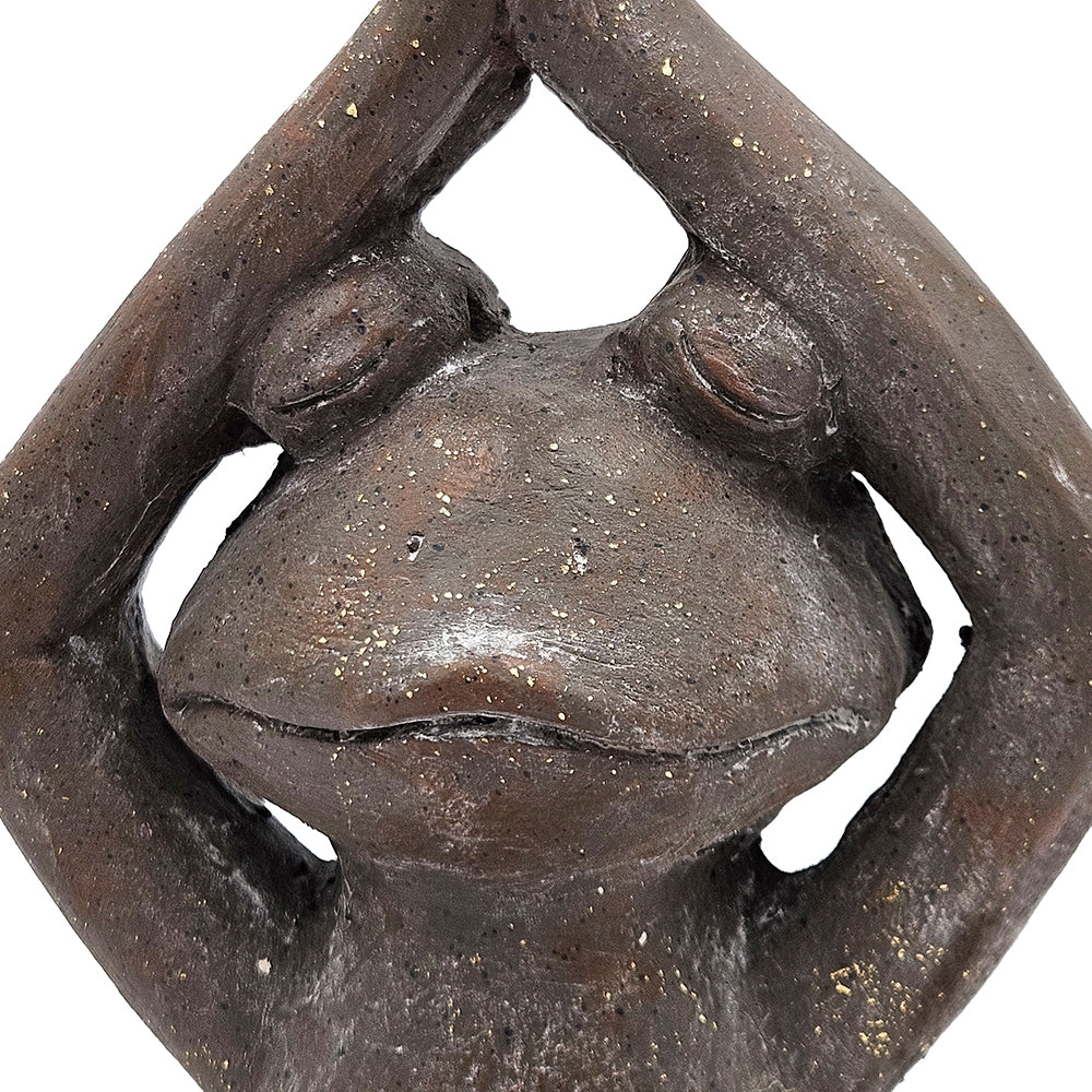 11.5x6.5x15 Brown Magnesium Yoga Frog Figurine in Namaste Pose with Gold Accents - Image 7