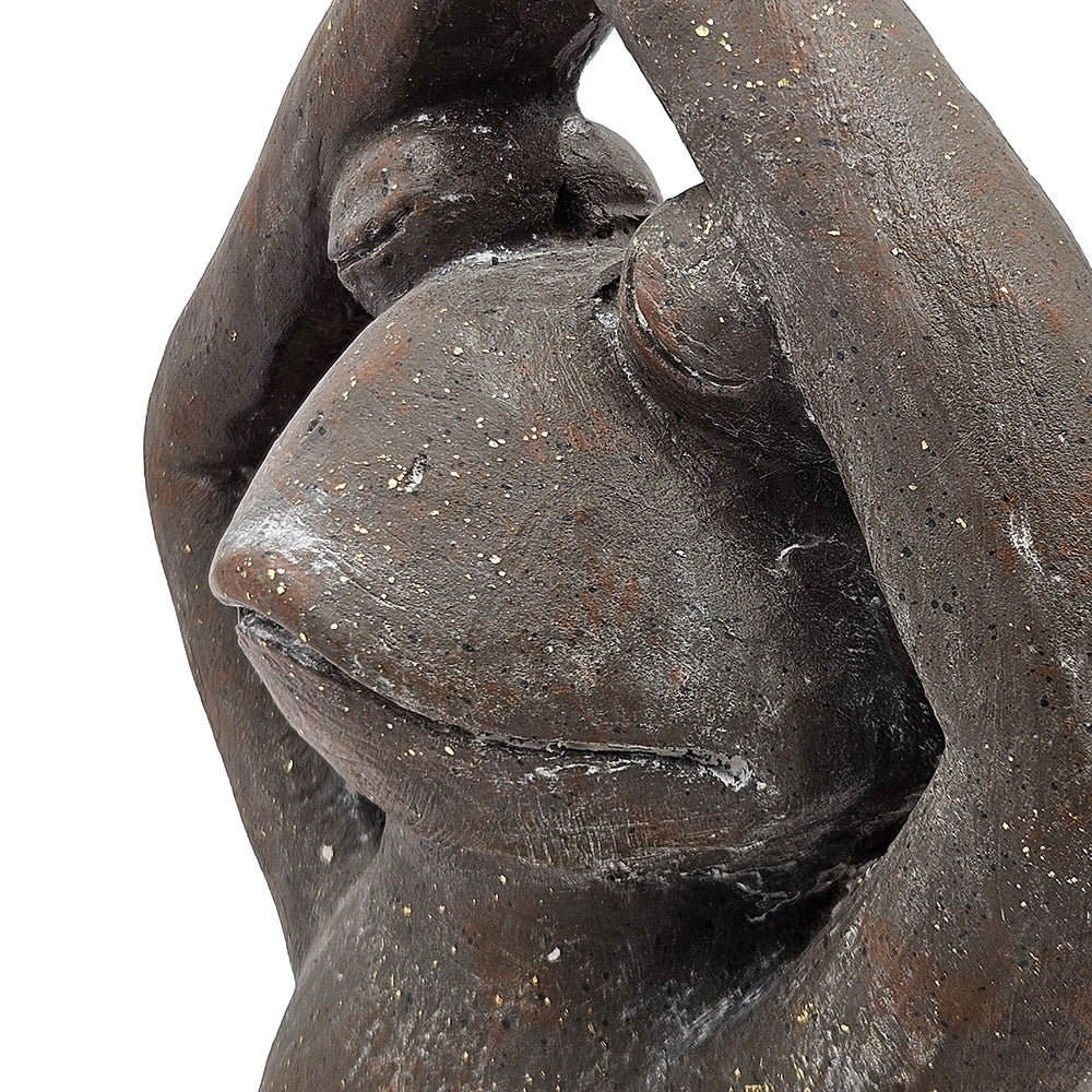11.5x6.5x15 Brown Magnesium Yoga Frog Figurine in Namaste Pose with Gold Accents - Image 8