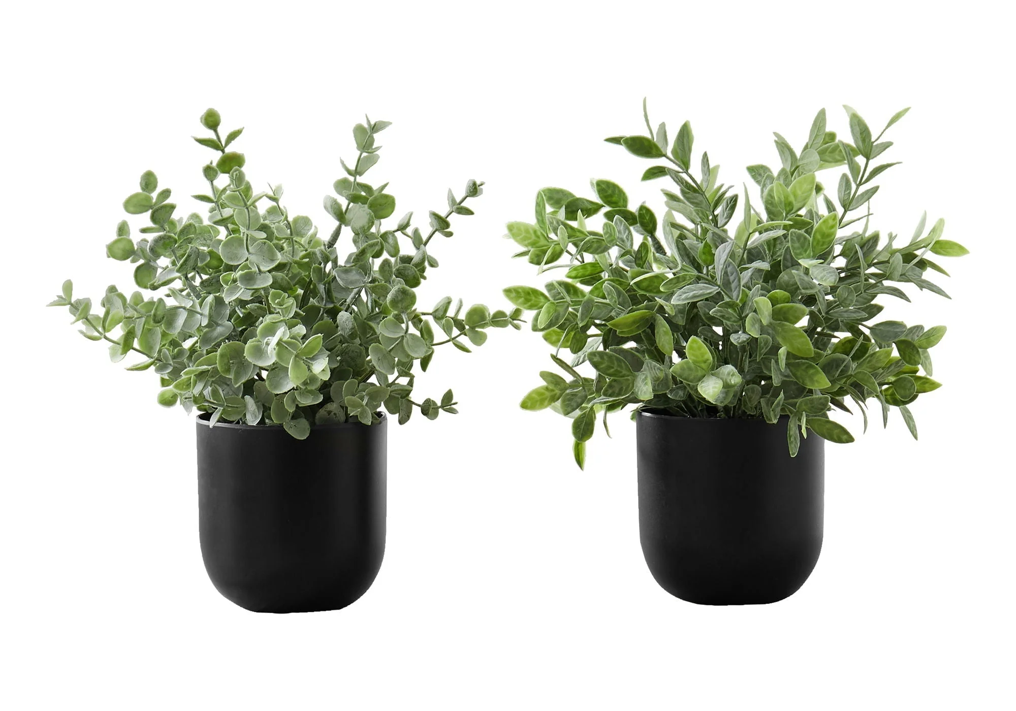 11" Tall, Artificial Plant, Eucalyptus Grass, Indoor, Faux, Fake, Table, Greenery, Potted, Decorative (Set of 2) - Green / Black - Image 2