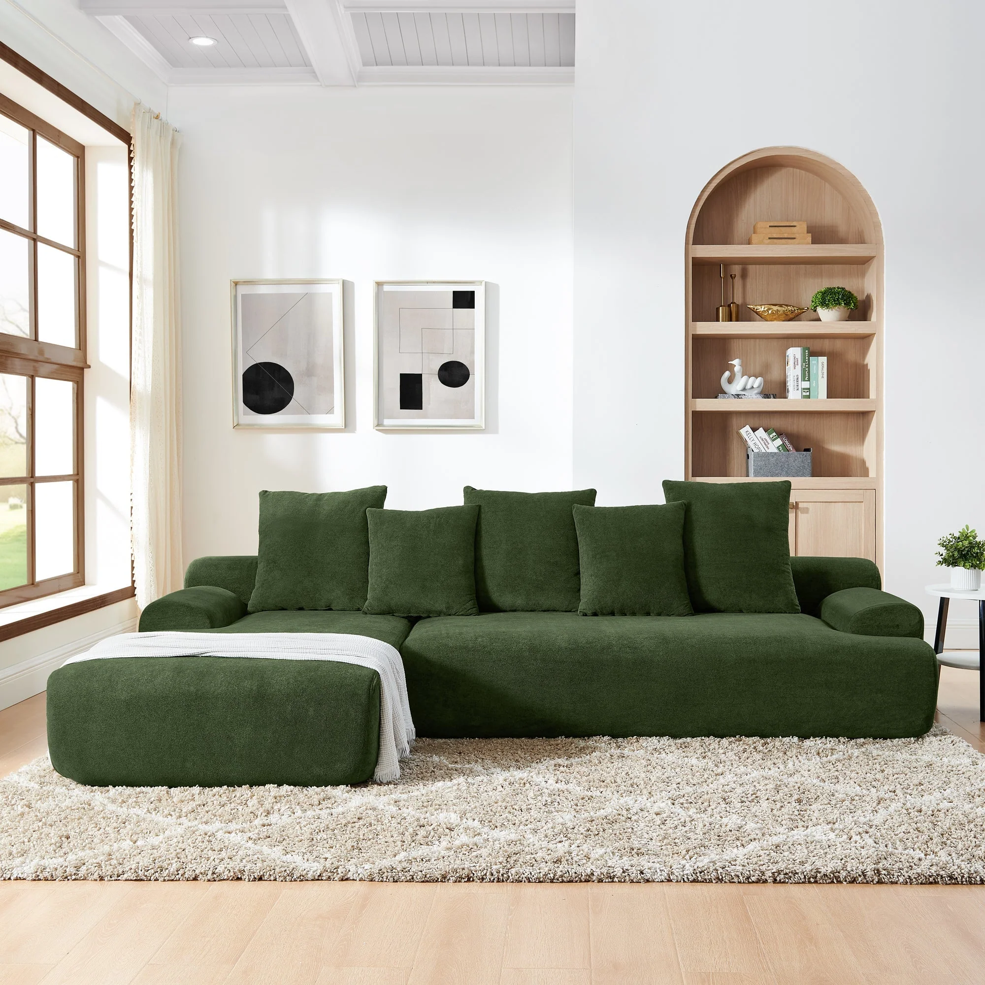 110.25x67'' Modern Upholstered L-Shape Sectional Sofa Velvet Green - Image 2