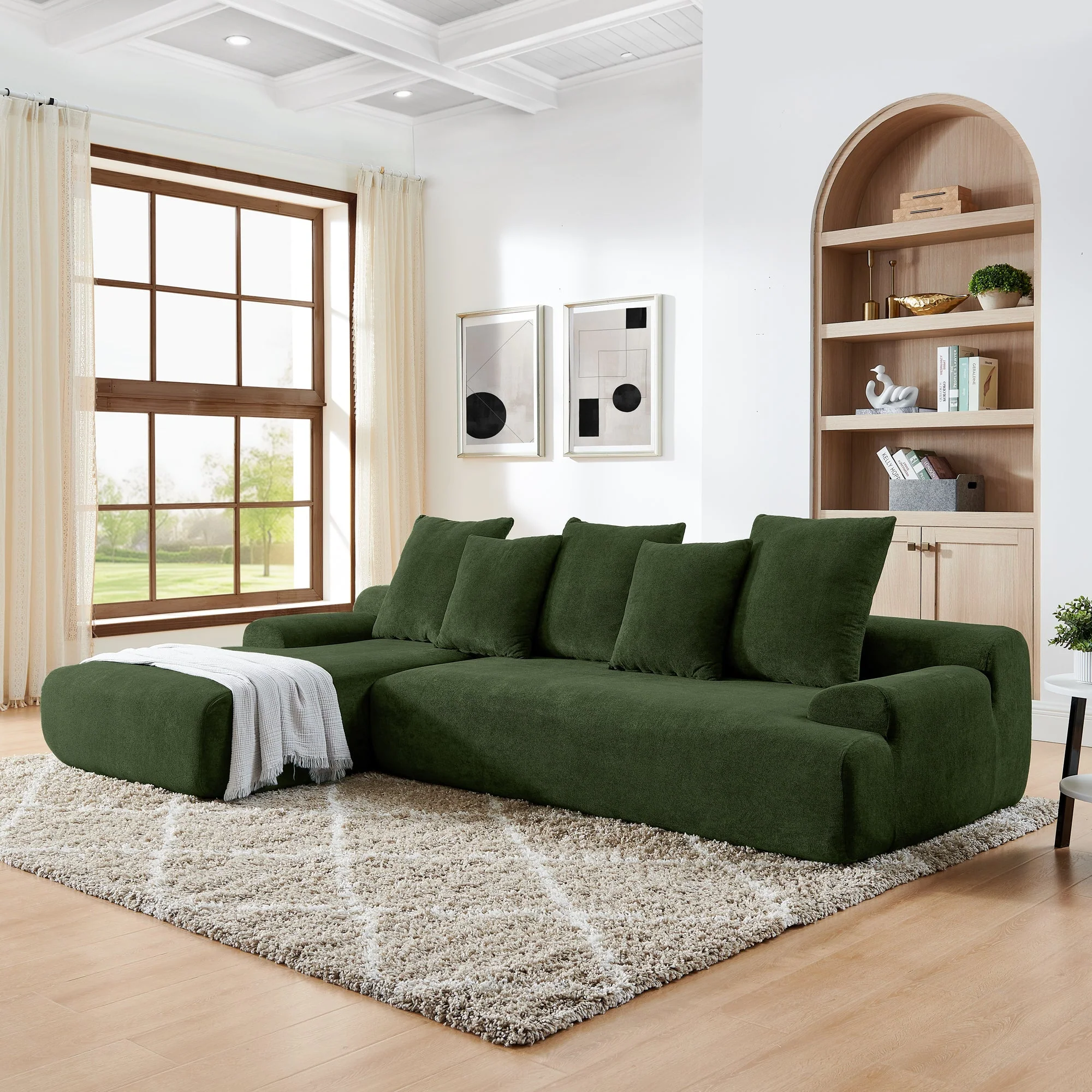 110.25x67'' Modern Upholstered L-Shape Sectional Sofa Velvet Green - Image 3