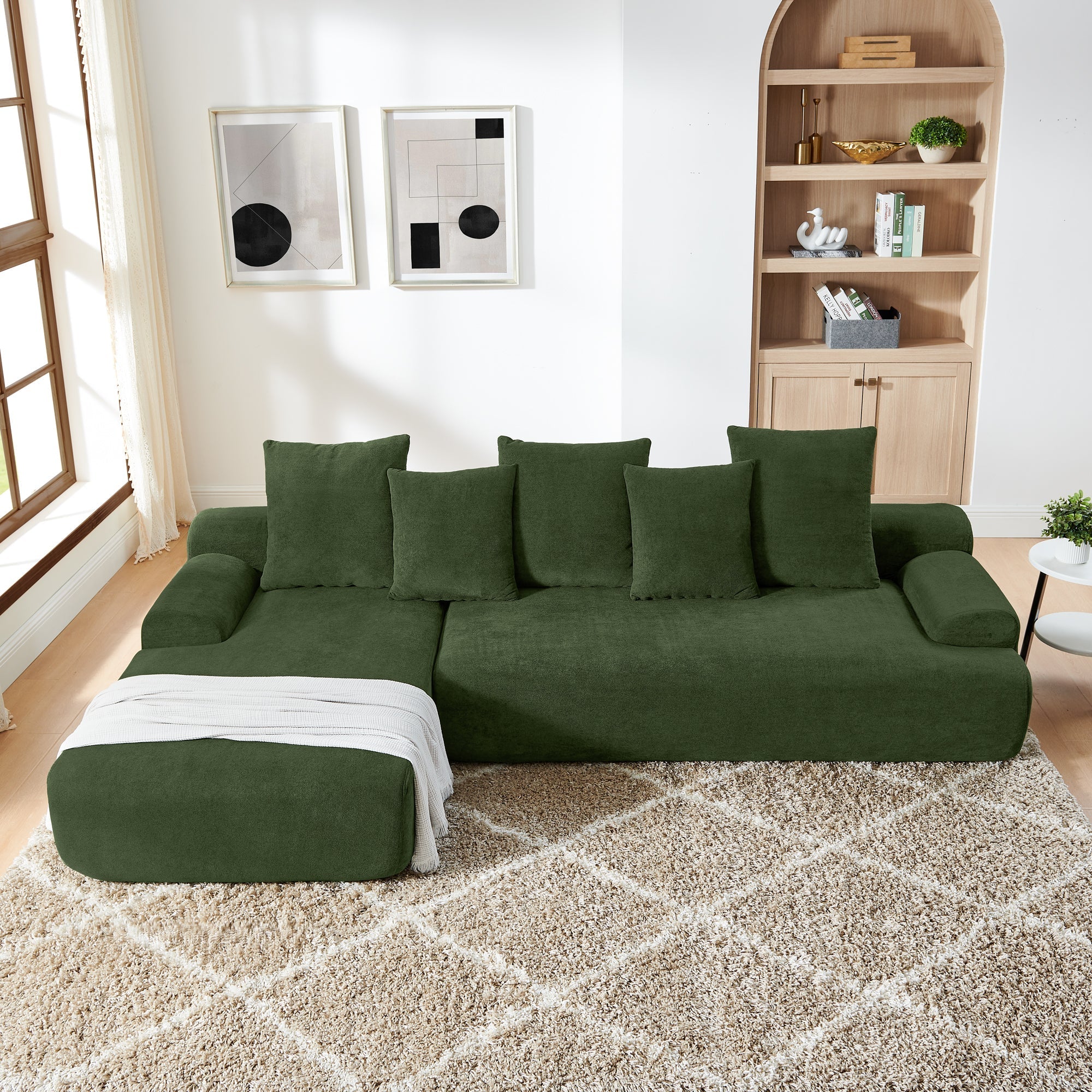 110.25x67'' Modern Upholstered L-Shape Sectional Sofa Velvet Green - Image 4
