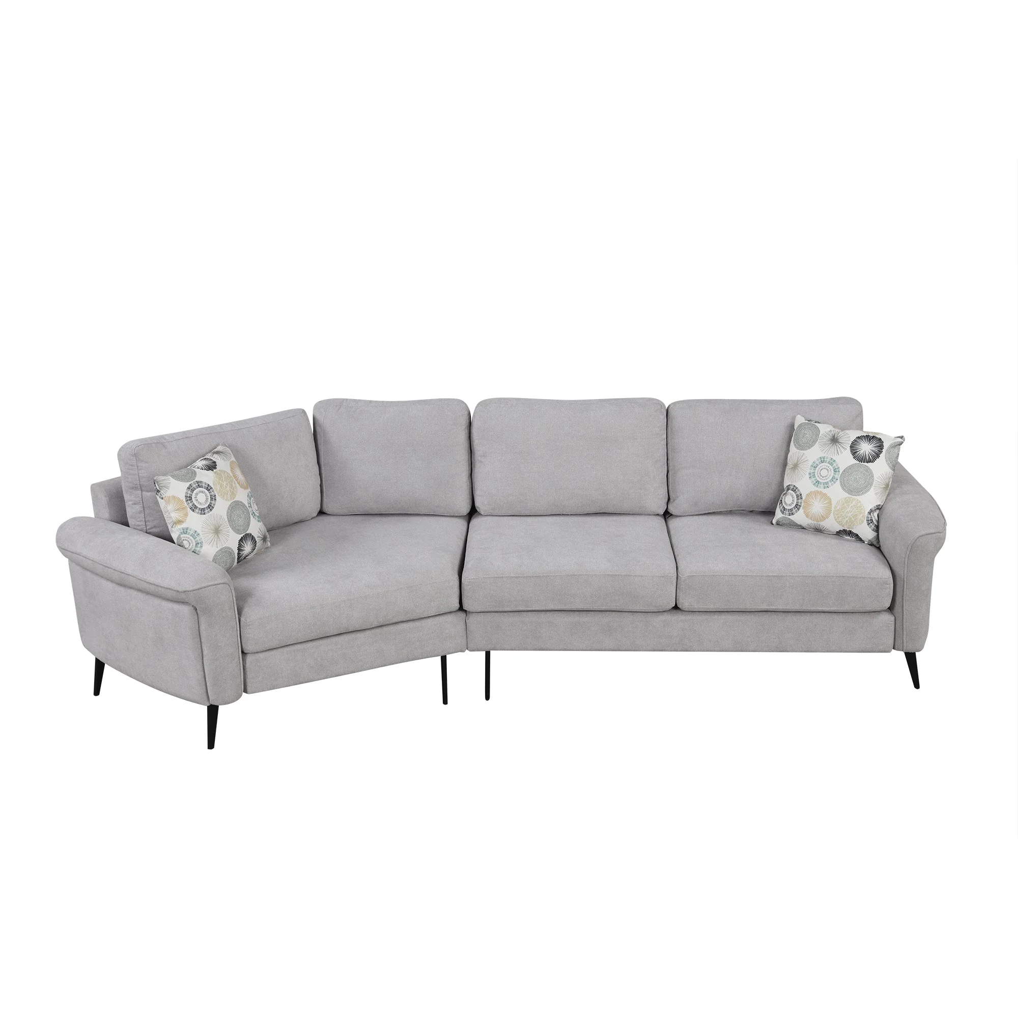 111" Upholstered 3-Seater Sofa with Curved Design and Two Printed Pillows - Image 10