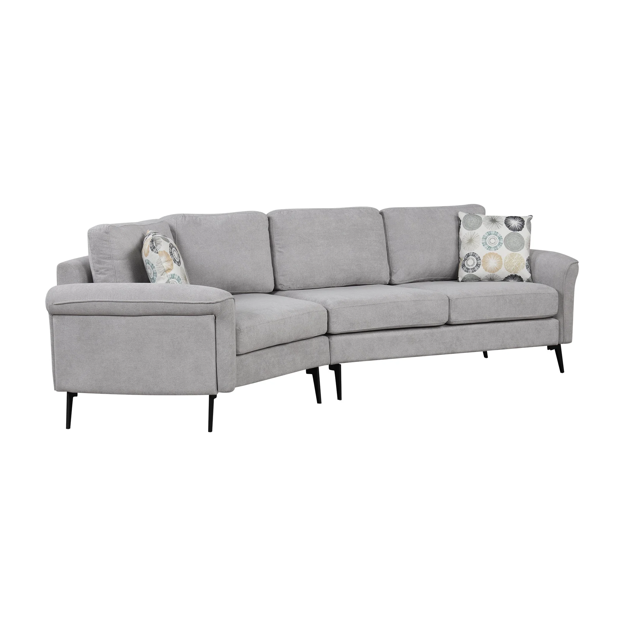 111" Upholstered 3-Seater Sofa with Curved Design and Two Printed Pillows - Image 11
