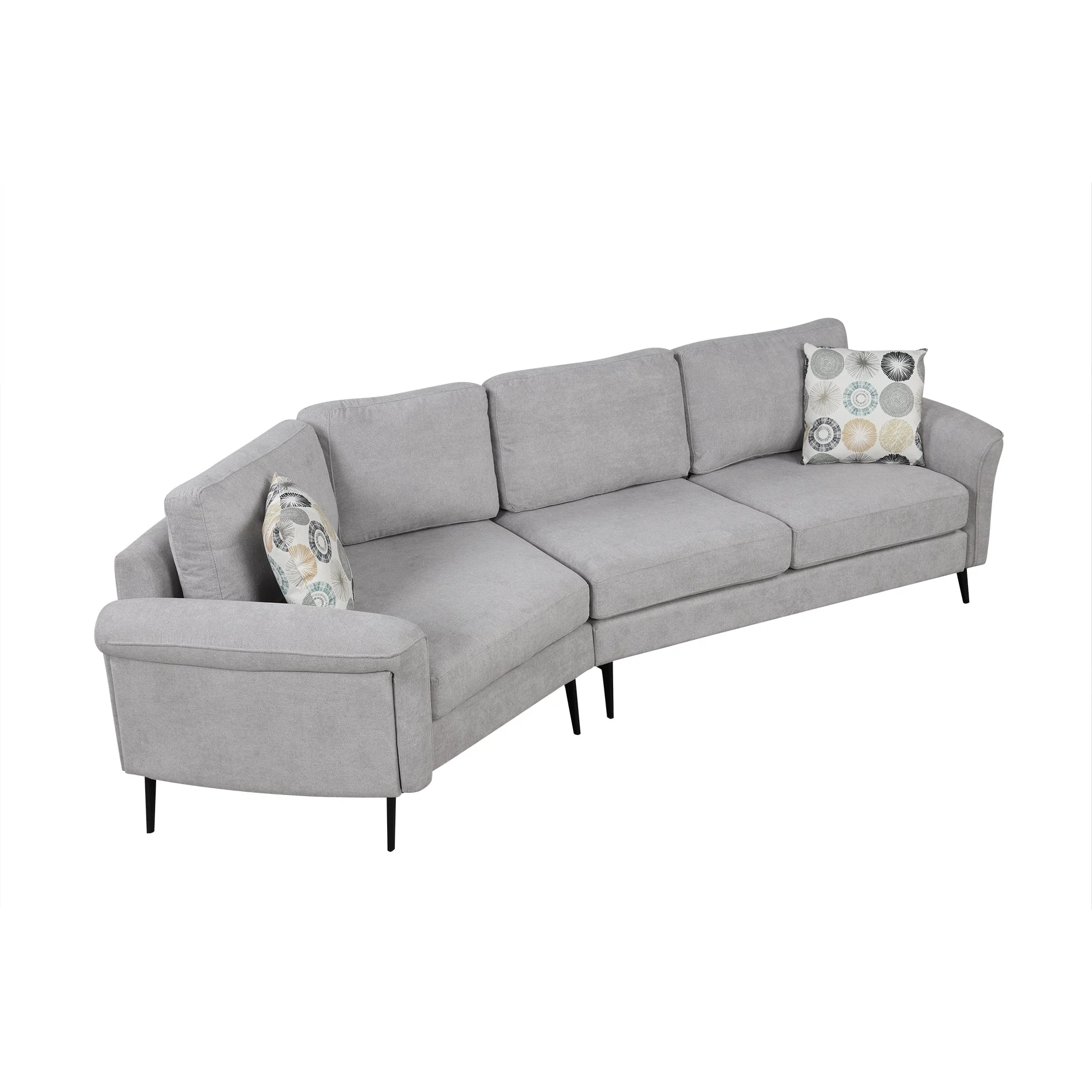 111" Upholstered 3-Seater Sofa with Curved Design and Two Printed Pillows - Image 12