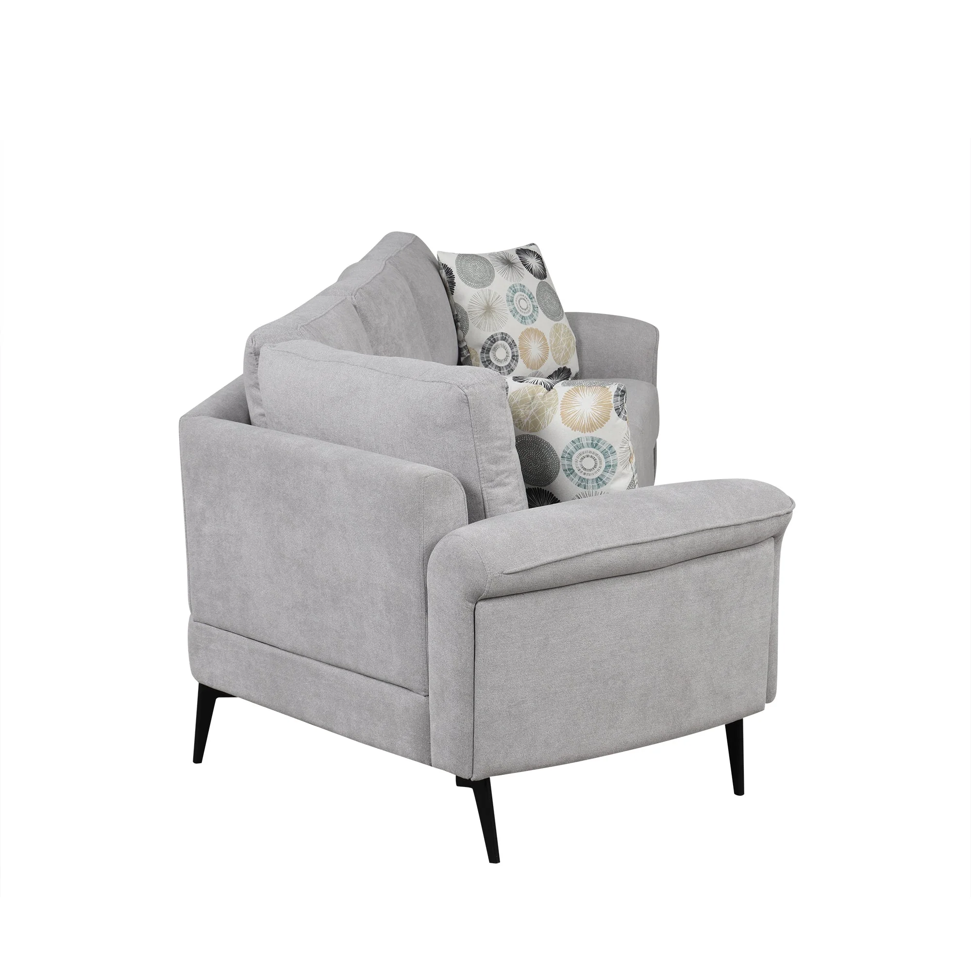 111" Upholstered 3-Seater Sofa with Curved Design and Two Printed Pillows - Image 13