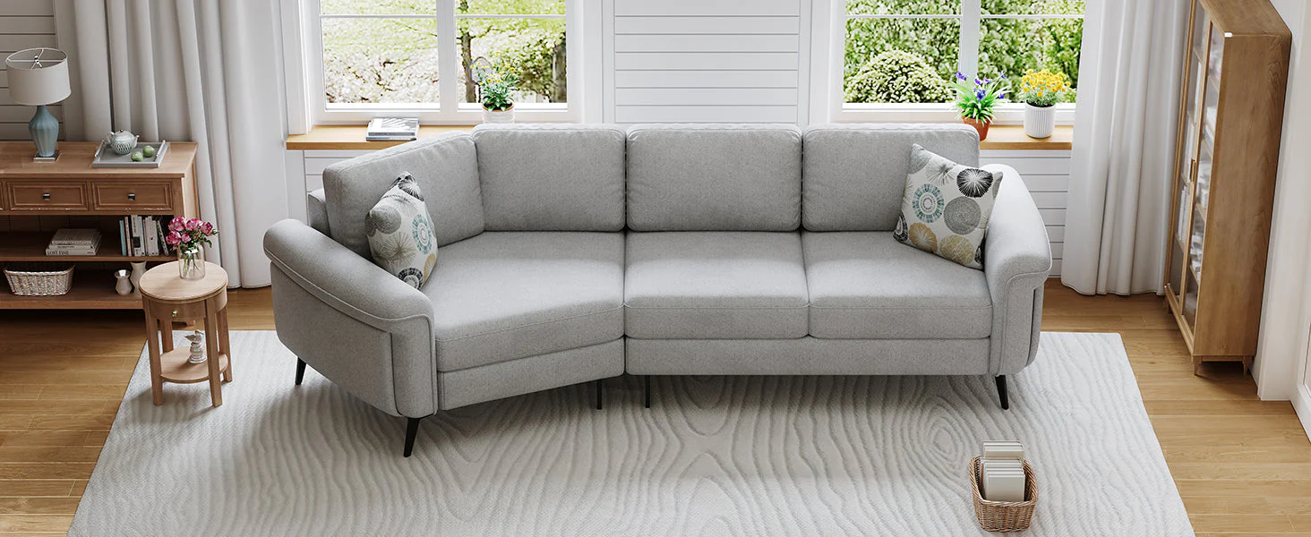 111" Upholstered 3-Seater Sofa with Curved Design and Two Printed Pillows - Image 27