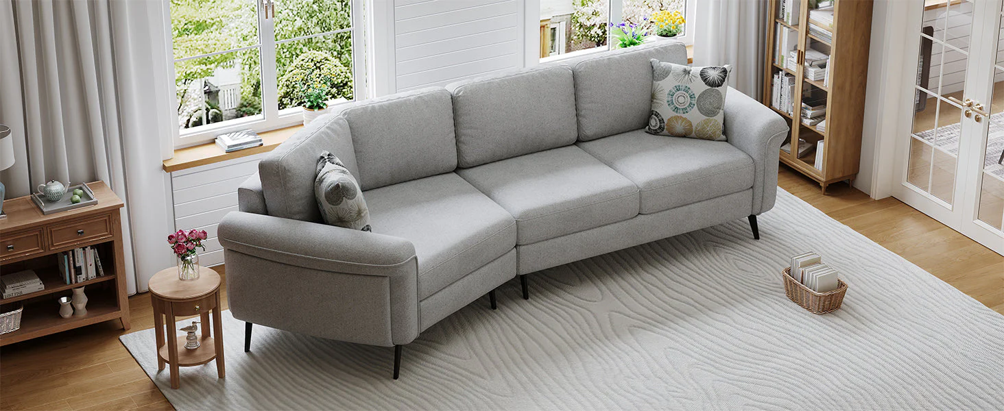 111" Upholstered 3-Seater Sofa with Curved Design and Two Printed Pillows - Image 28