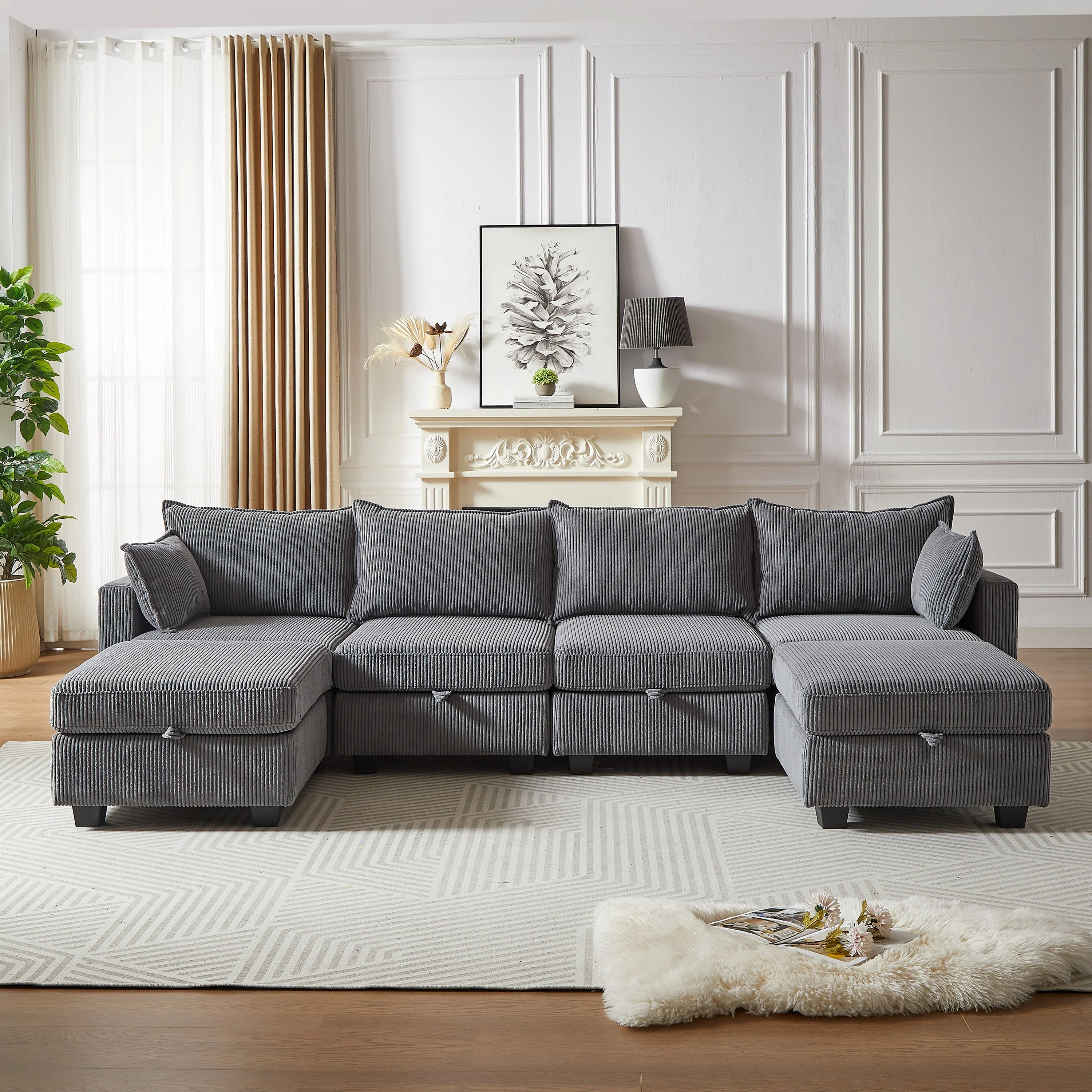 113.5'' Modular Sectional Corduroy Sofa with Storage Ottoman - Image 13