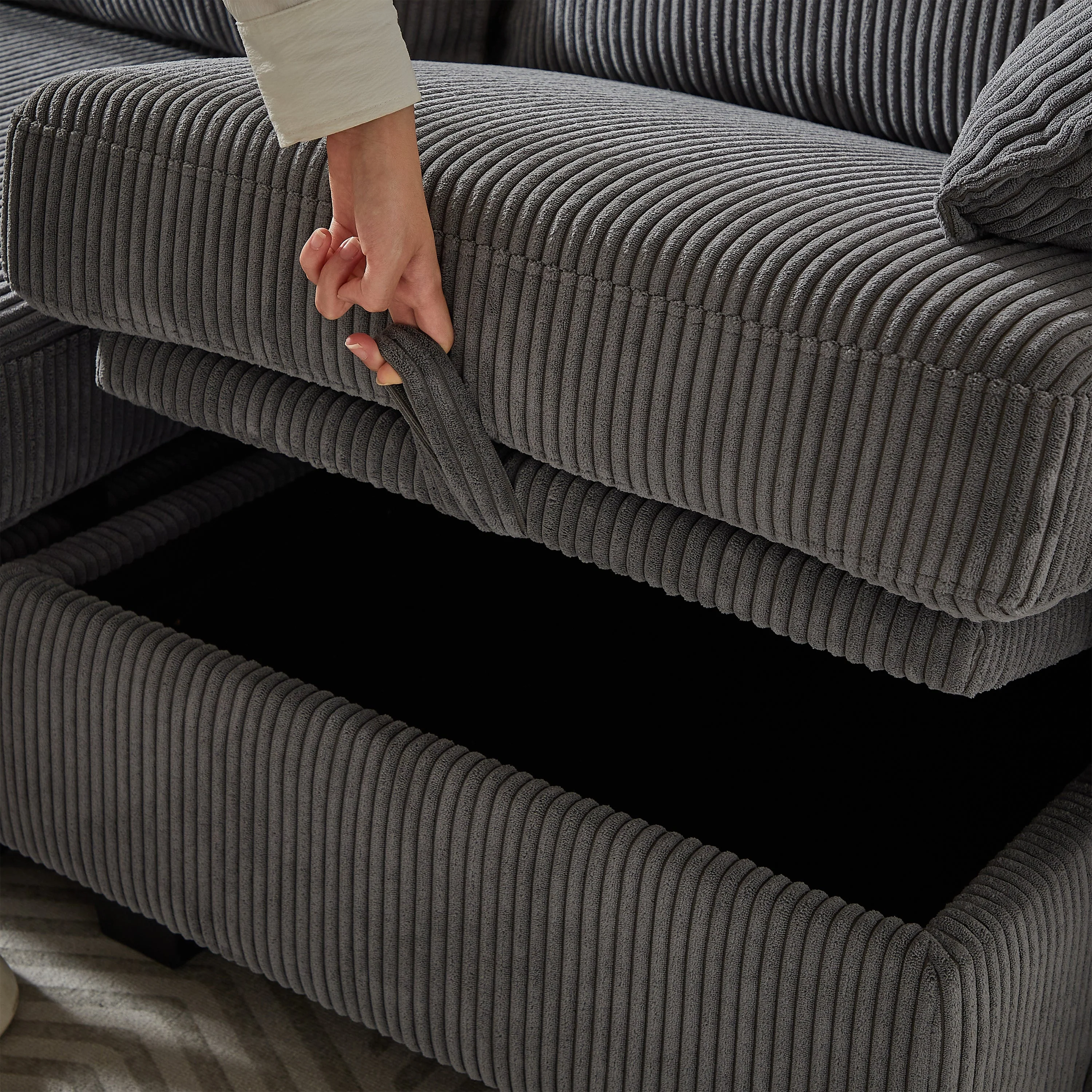 113.5'' Modular Sectional Corduroy Sofa with Storage Ottoman - Image 14