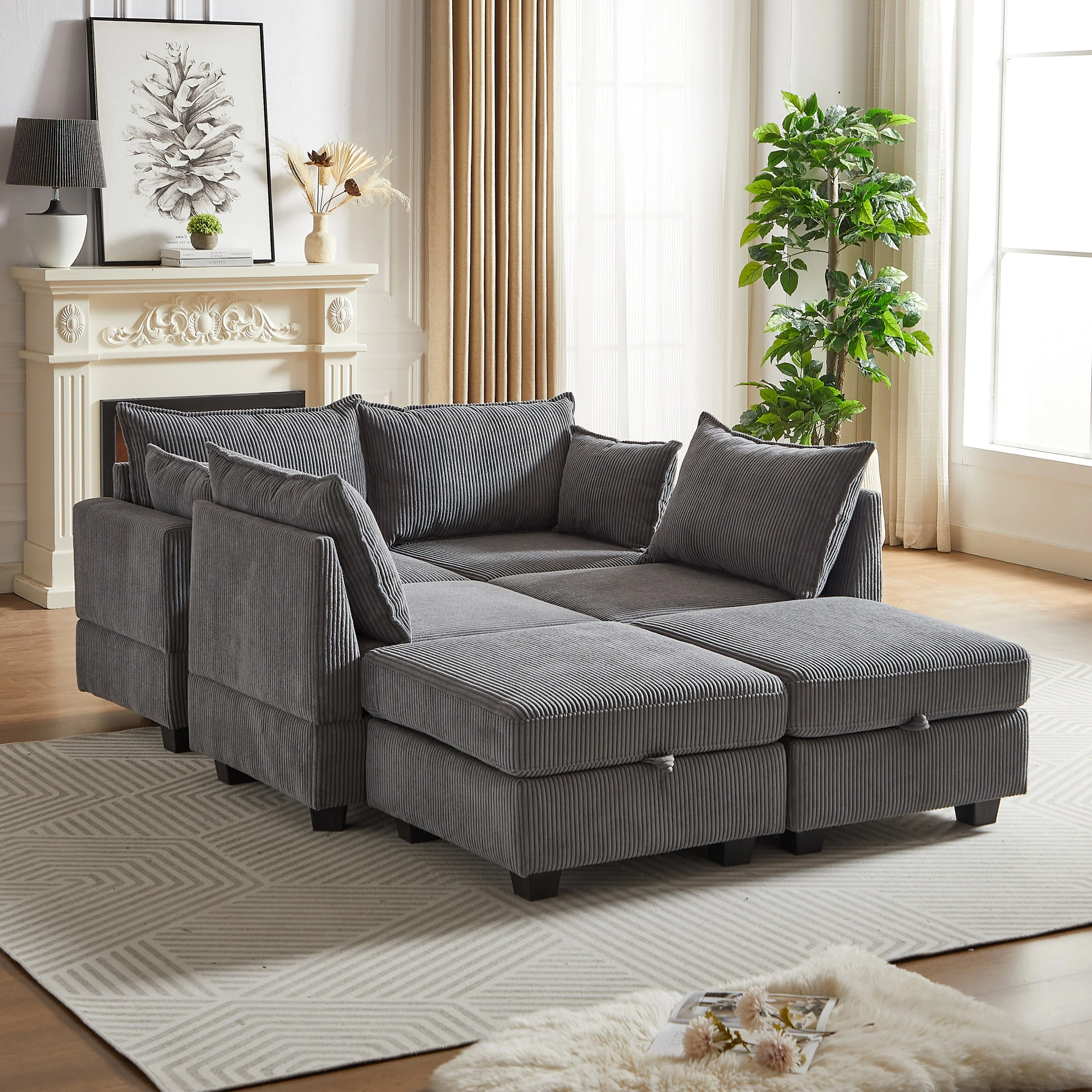 113.5'' Modular Sectional Corduroy Sofa with Storage Ottoman - Image 17