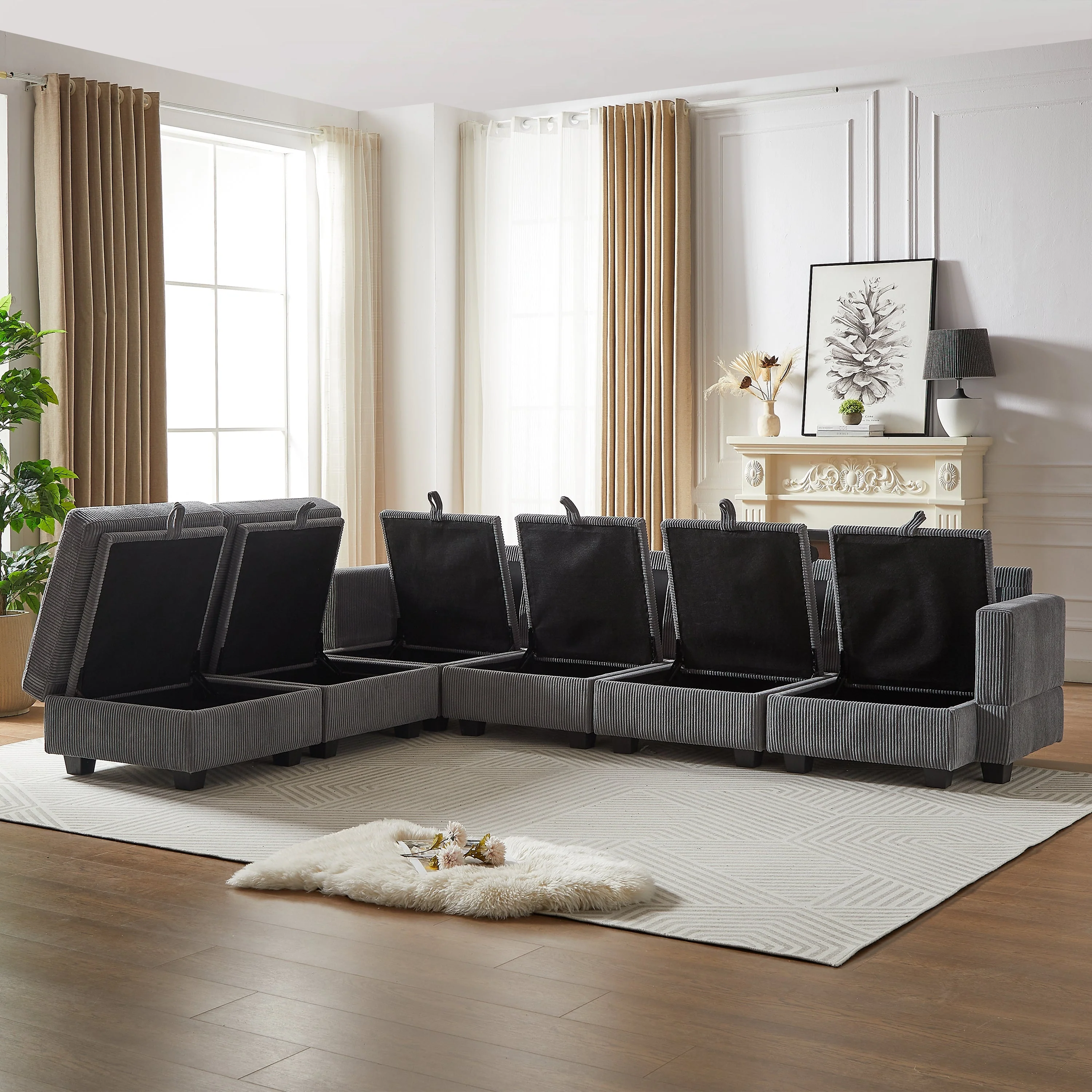 113.5'' Modular Sectional Corduroy Sofa with Storage Ottoman - Image 2