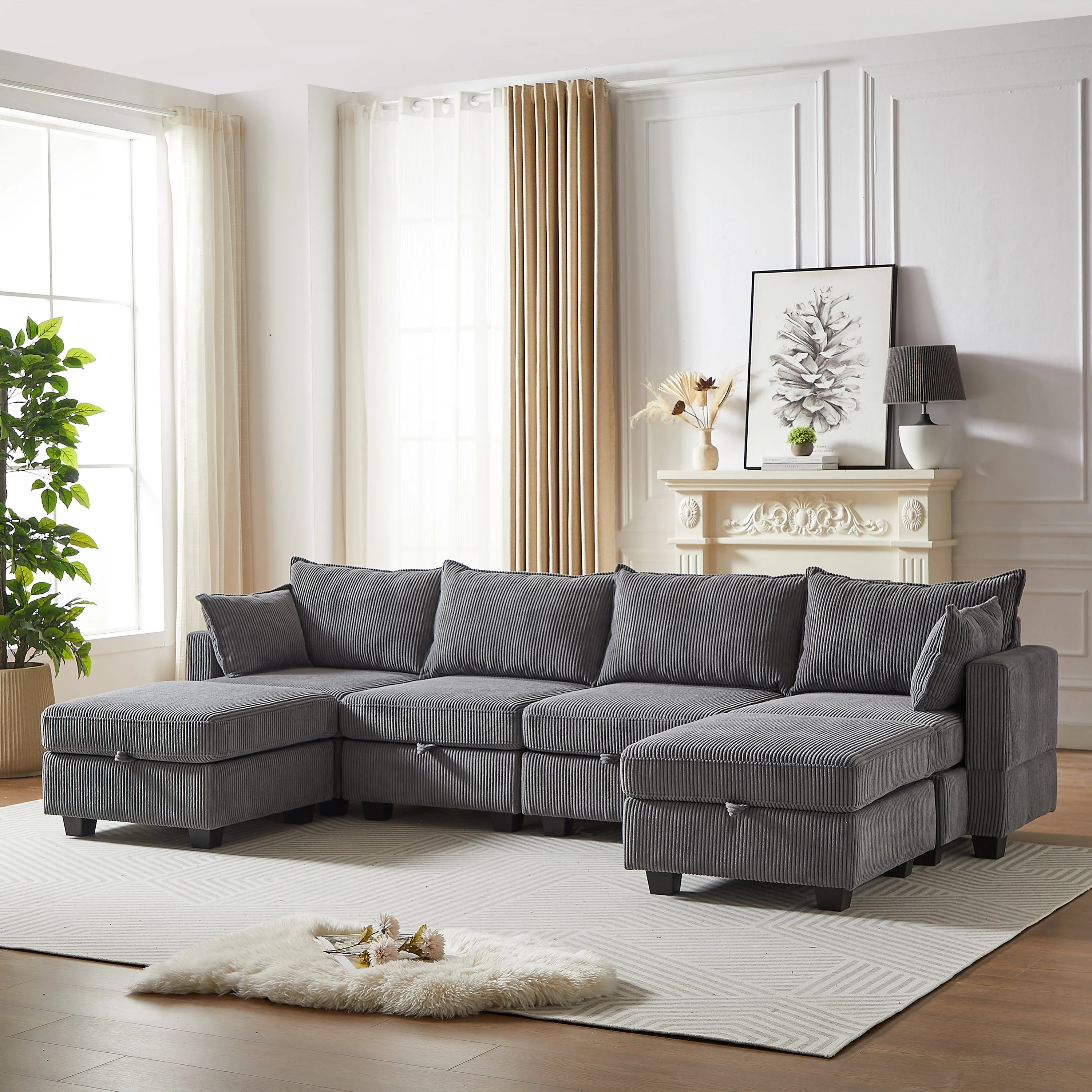 113.5'' Modular Sectional Corduroy Sofa with Storage Ottoman - Image 21
