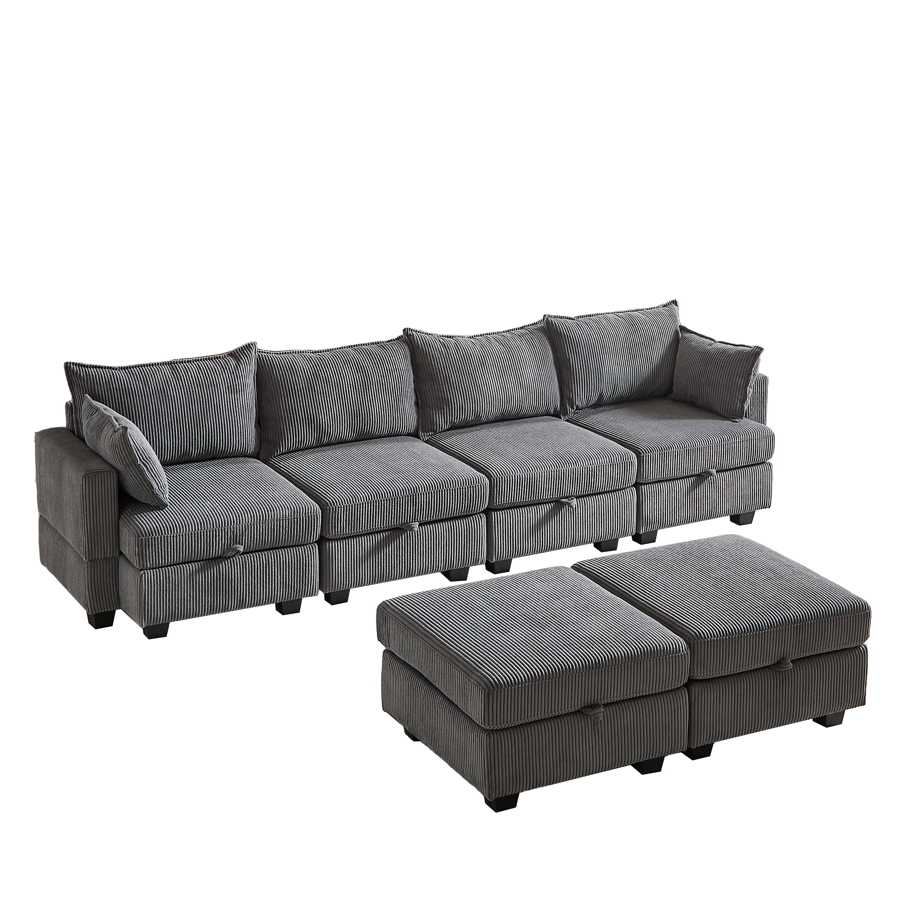113.5'' Modular Sectional Corduroy Sofa with Storage Ottoman - Image 3