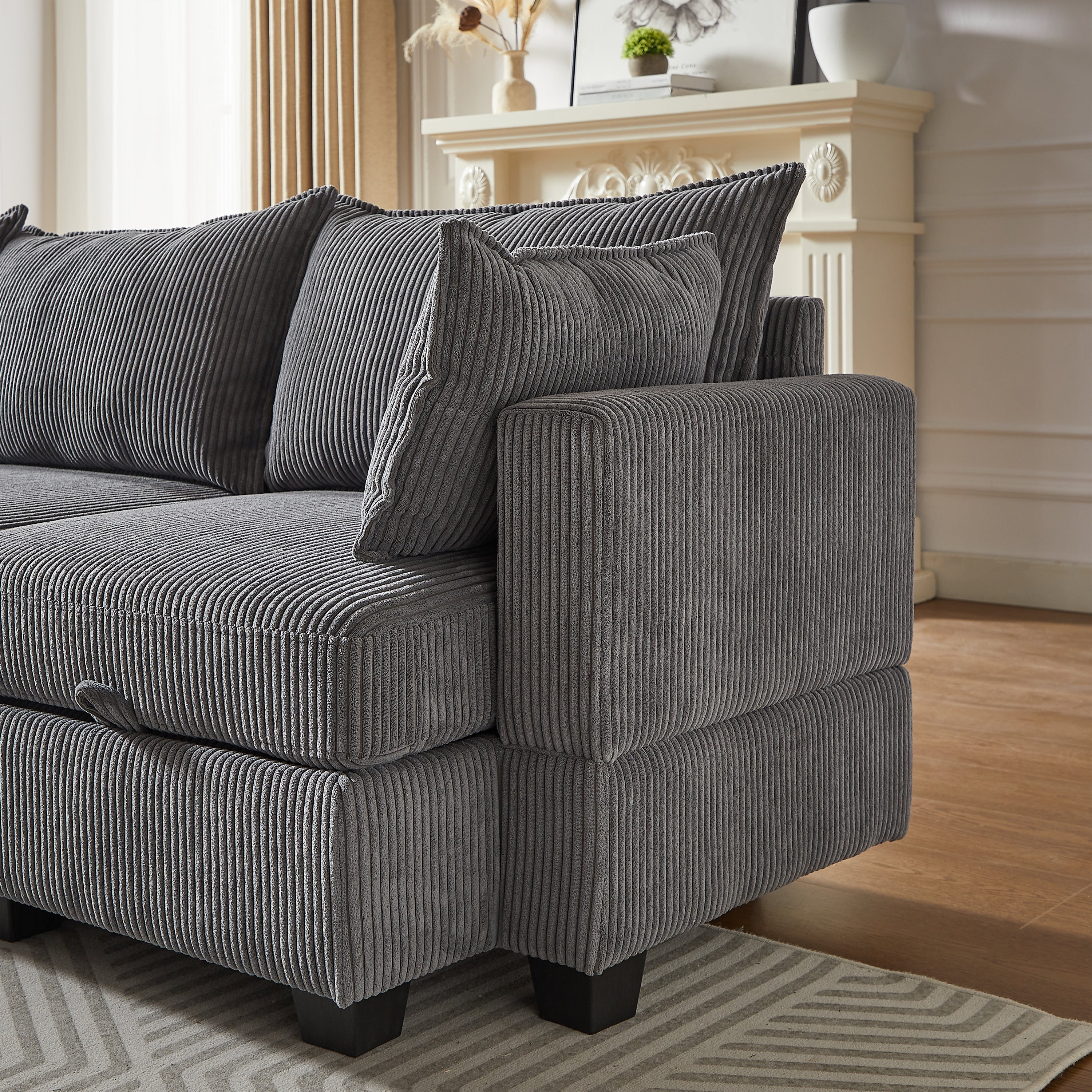 113.5'' Modular Sectional Corduroy Sofa with Storage Ottoman - Image 4