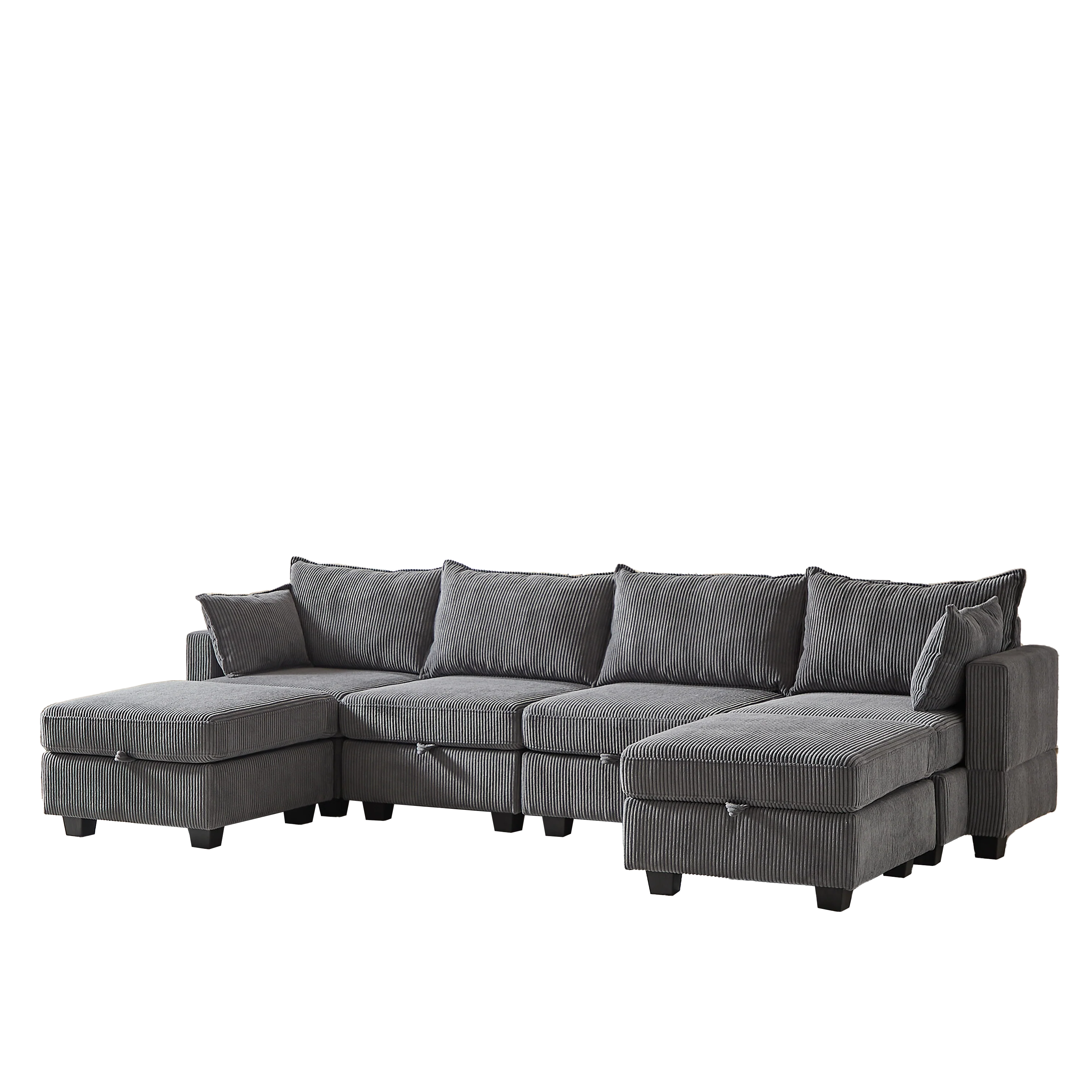 113.5'' Modular Sectional Corduroy Sofa with Storage Ottoman - Image 5