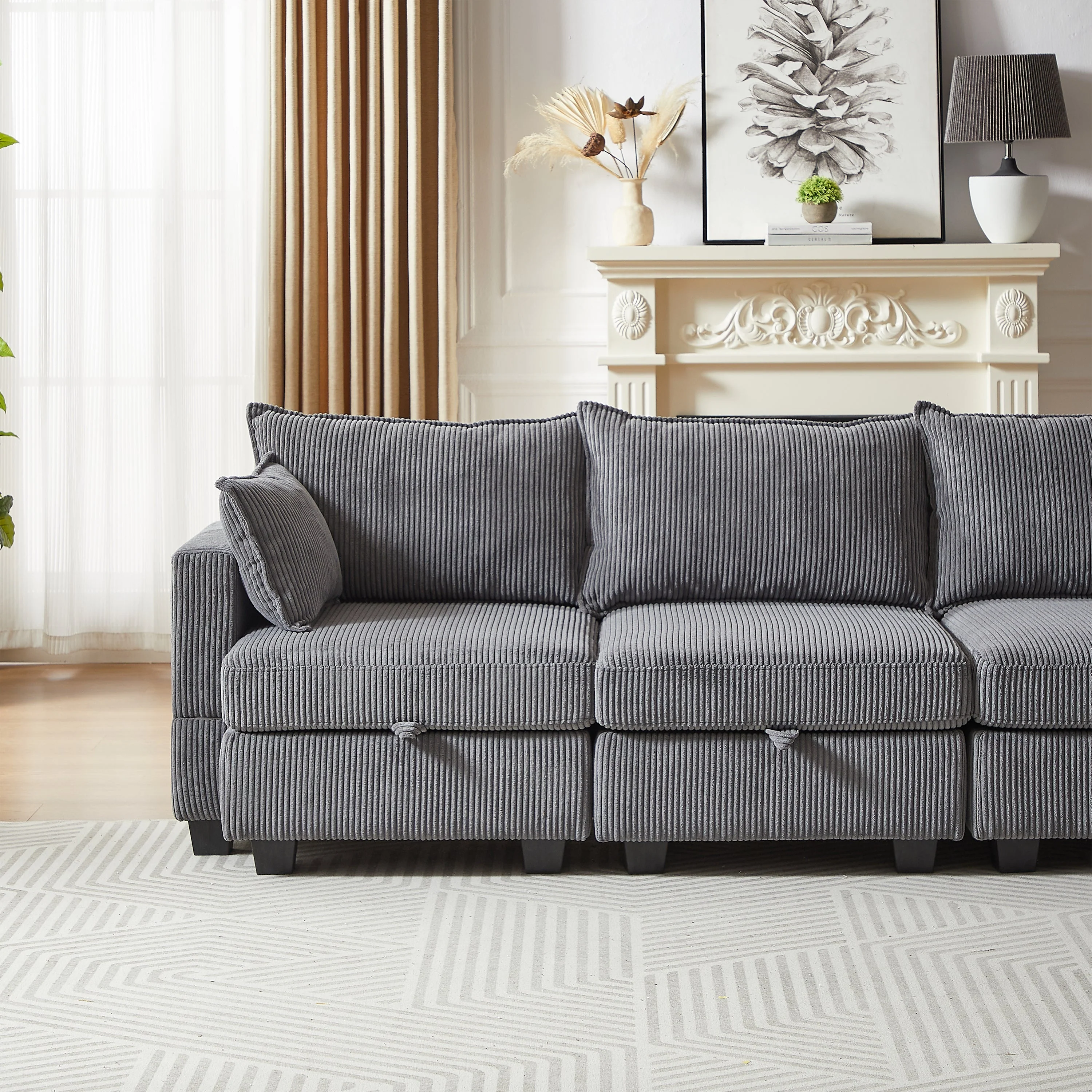 113.5'' Modular Sectional Corduroy Sofa with Storage Ottoman - Image 6