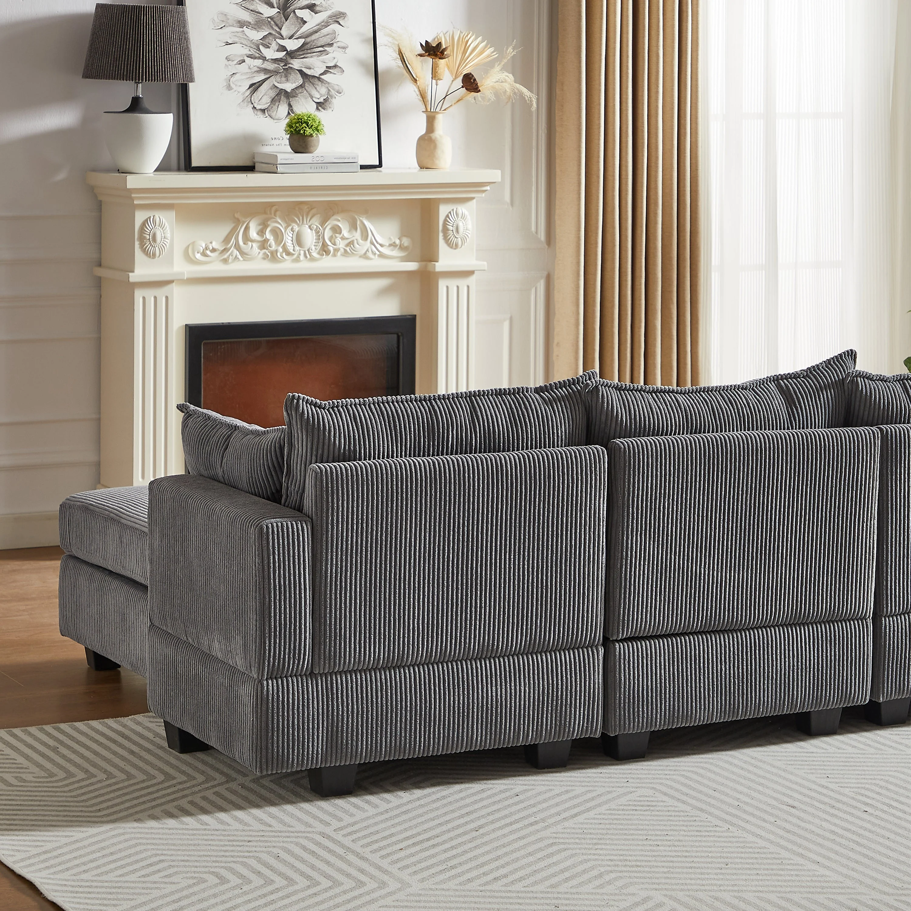 113.5'' Modular Sectional Corduroy Sofa with Storage Ottoman - Image 9