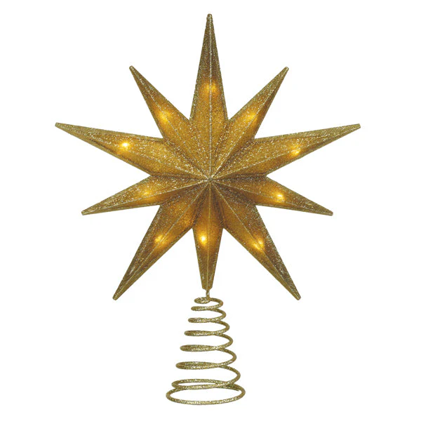 12" Lit Gold Glitter Star Tree Topper - Image 3