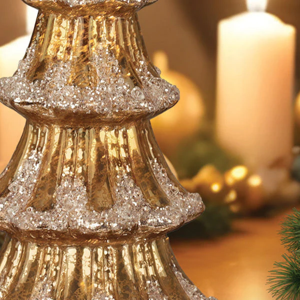 12" Lit Gold Mercury Glass Tabletop Tree - Image 4