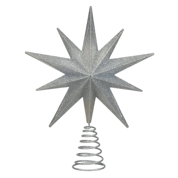 12" Lit Silver Glitter Star Tree Topper - Image 2