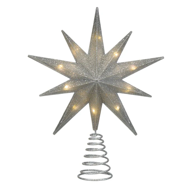 12" Lit Silver Glitter Star Tree Topper - Image 3