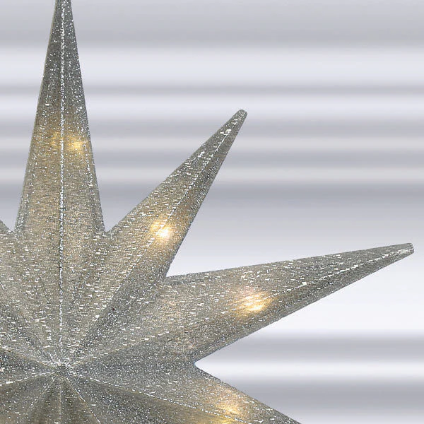 12" Lit Silver Glitter Star Tree Topper - Image 4