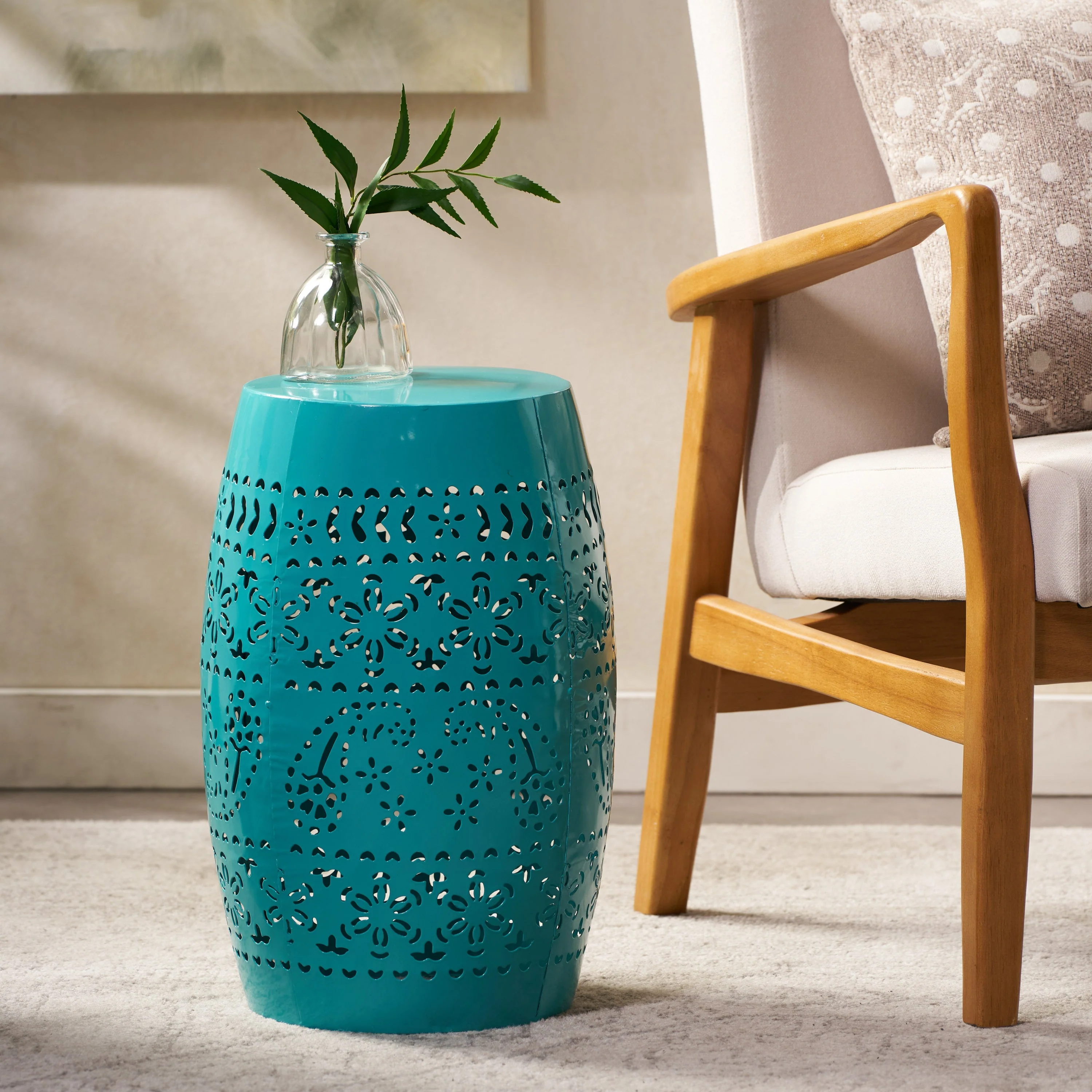 12' Outdoor Lace-Cut Side Table, Teal - Image 5