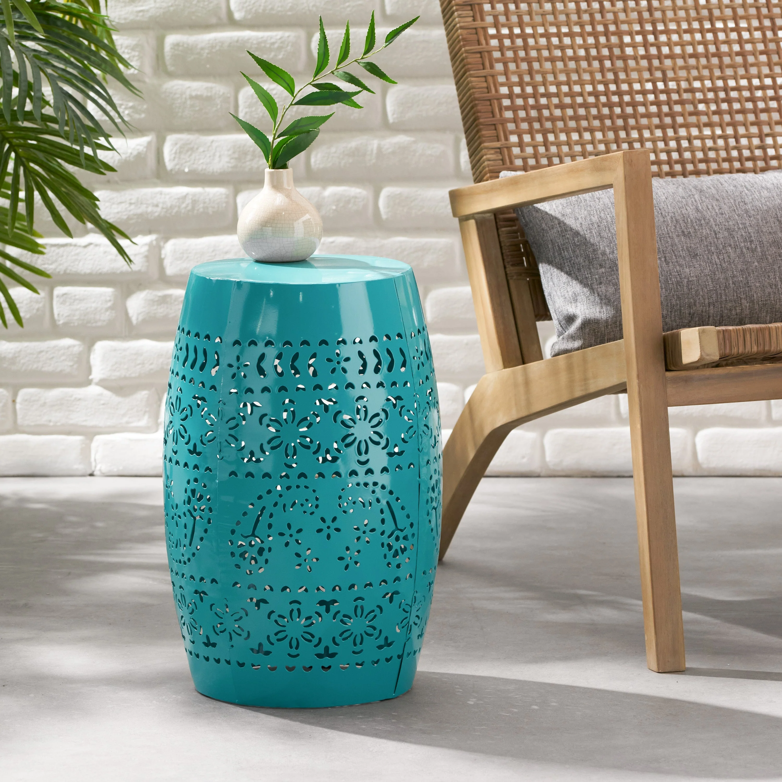 12' Outdoor Lace-Cut Side Table, Teal - Image 6