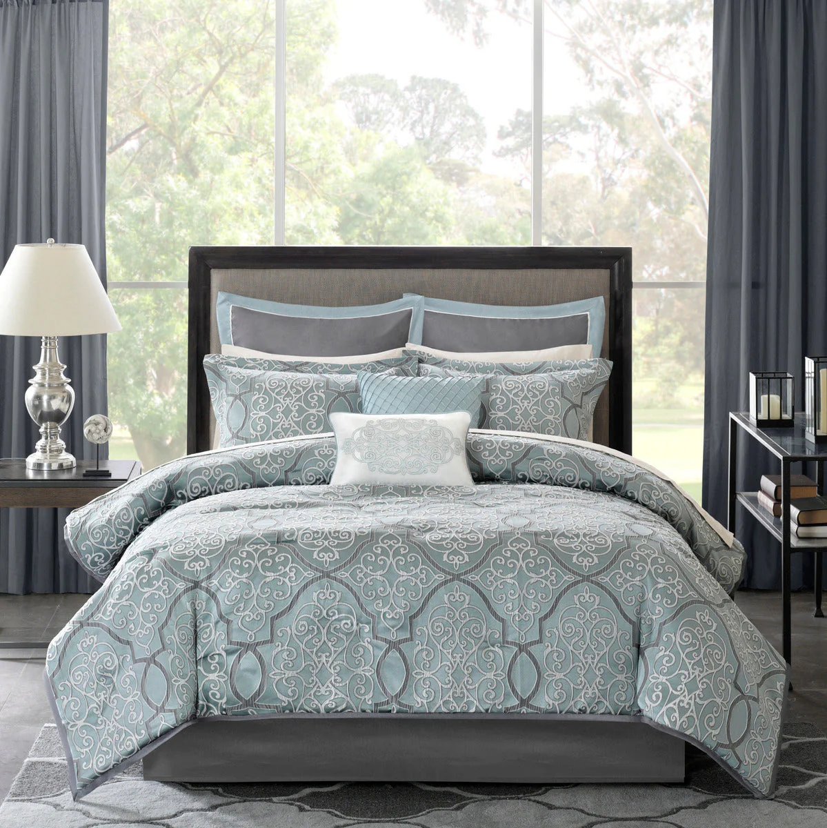 12 Piece Comforter Set with Cotton Bed Sheets Blue King - Image 3