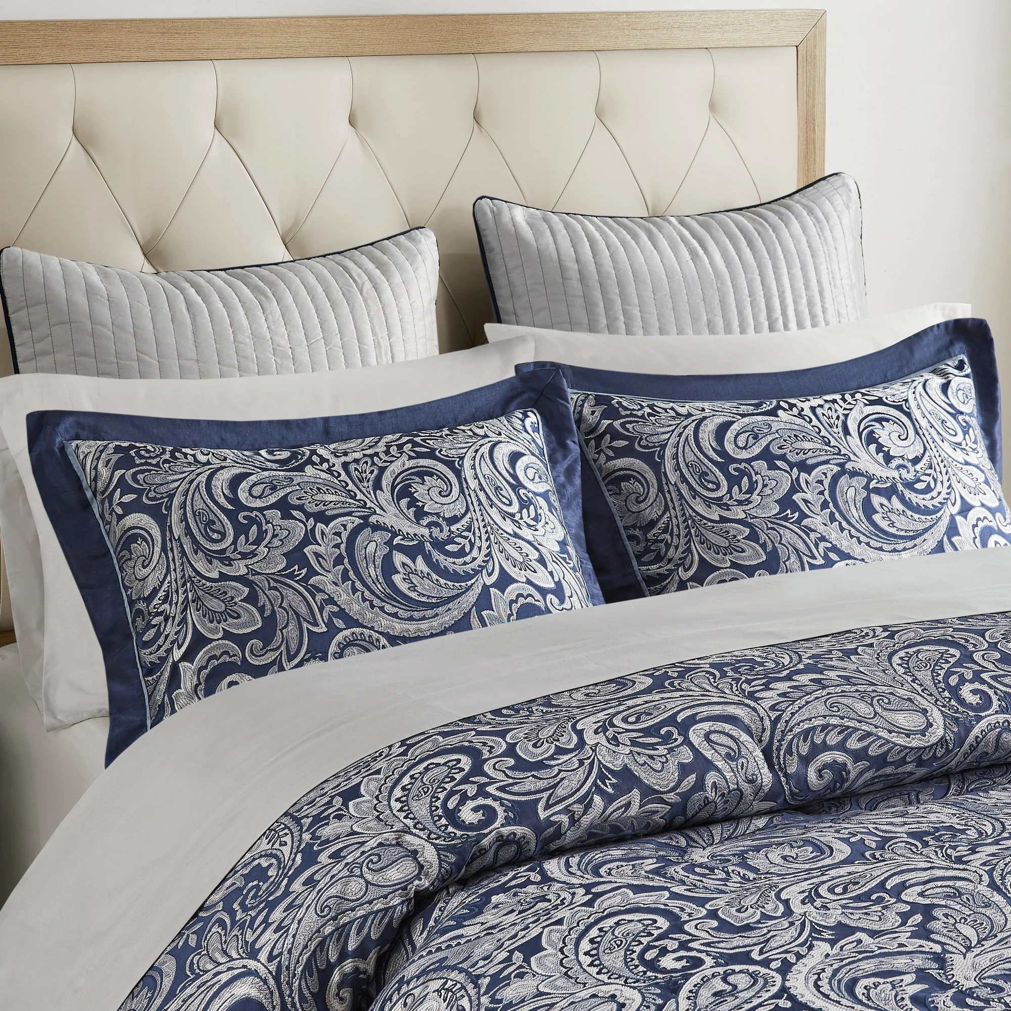 12 Piece Comforter Set with Cotton Bed Sheets Navy Cal King - Image 21