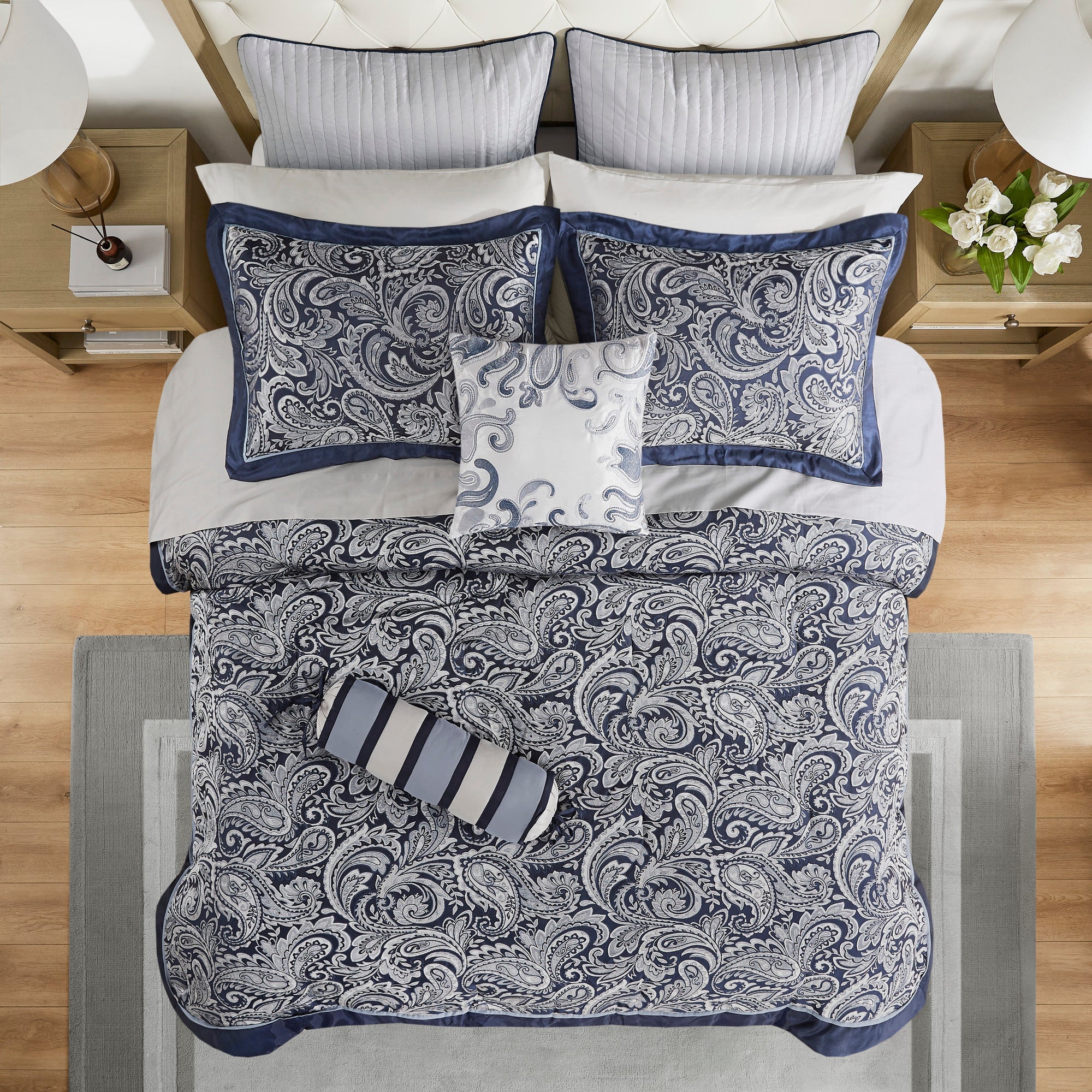 12 Piece Comforter Set with Cotton Bed Sheets Navy Cal King - Image 3