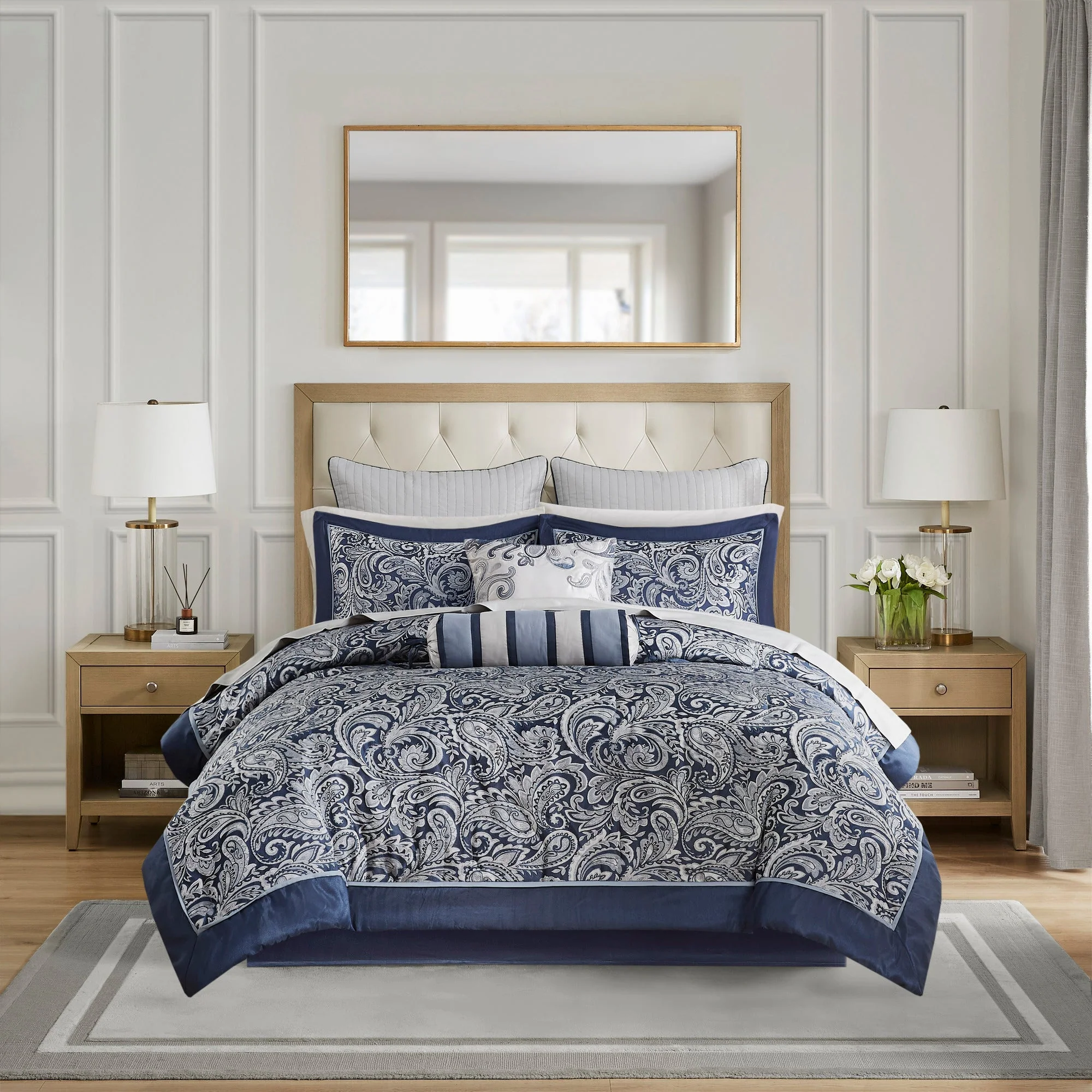 12 Piece Comforter Set with Cotton Bed Sheets Navy Cal King - Image 7
