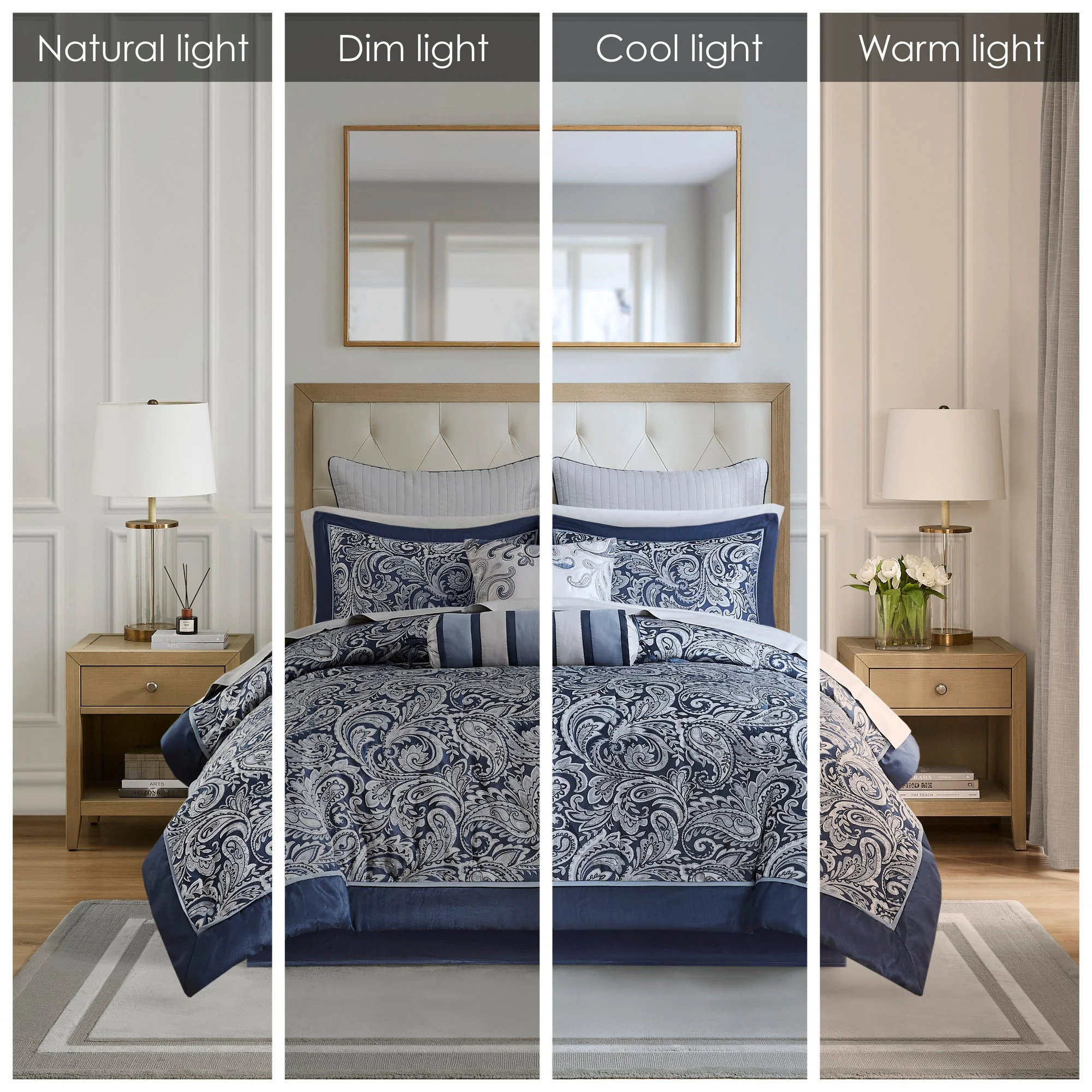 12 Piece Comforter Set with Cotton Bed Sheets Navy Cal King - Image 9