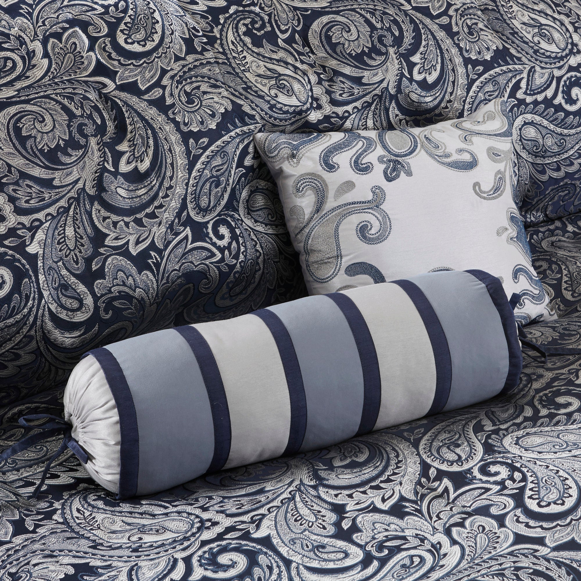 12 Piece Comforter Set with Cotton Bed Sheets Navy King - Image 15