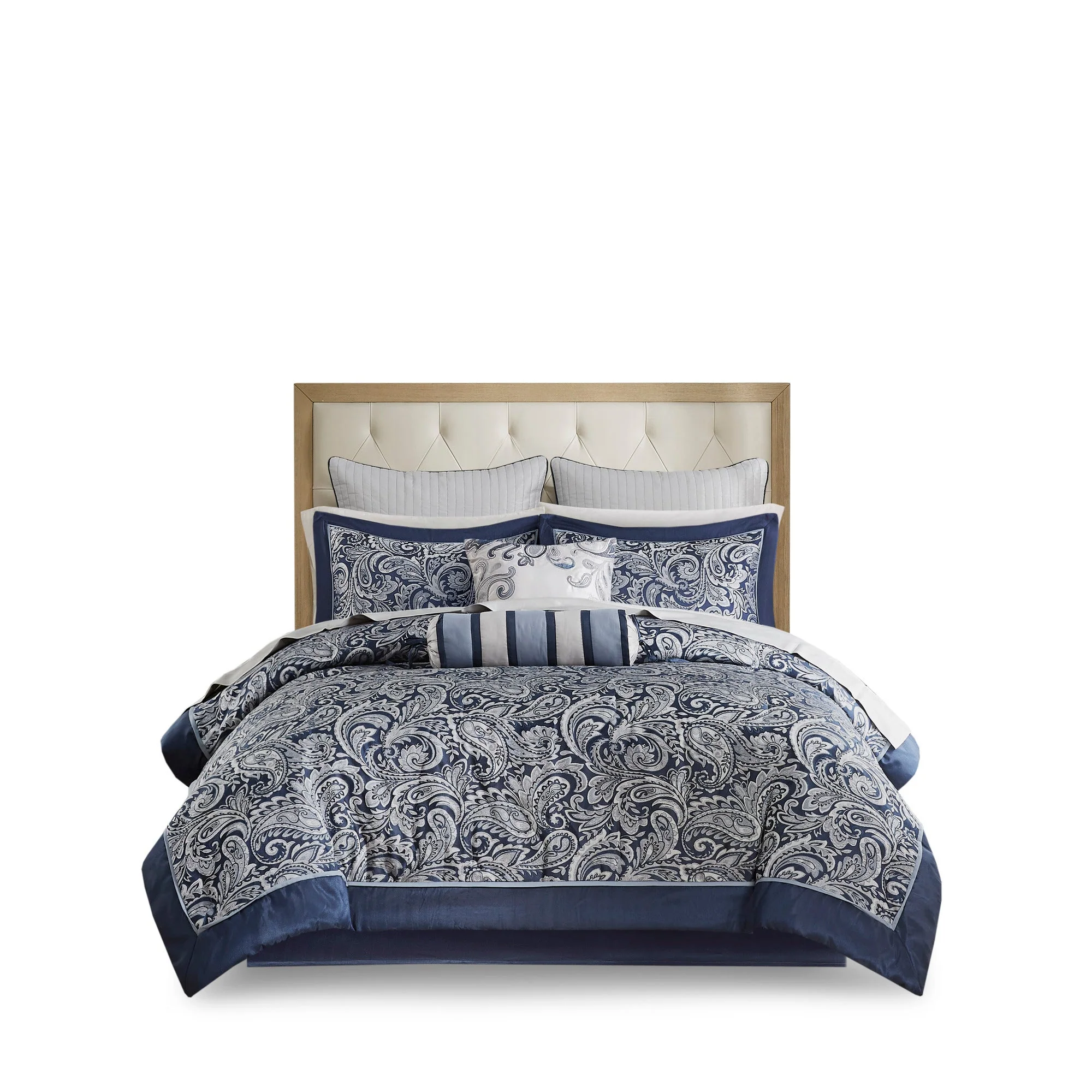 12 Piece Comforter Set with Cotton Bed Sheets Navy King - Image 7