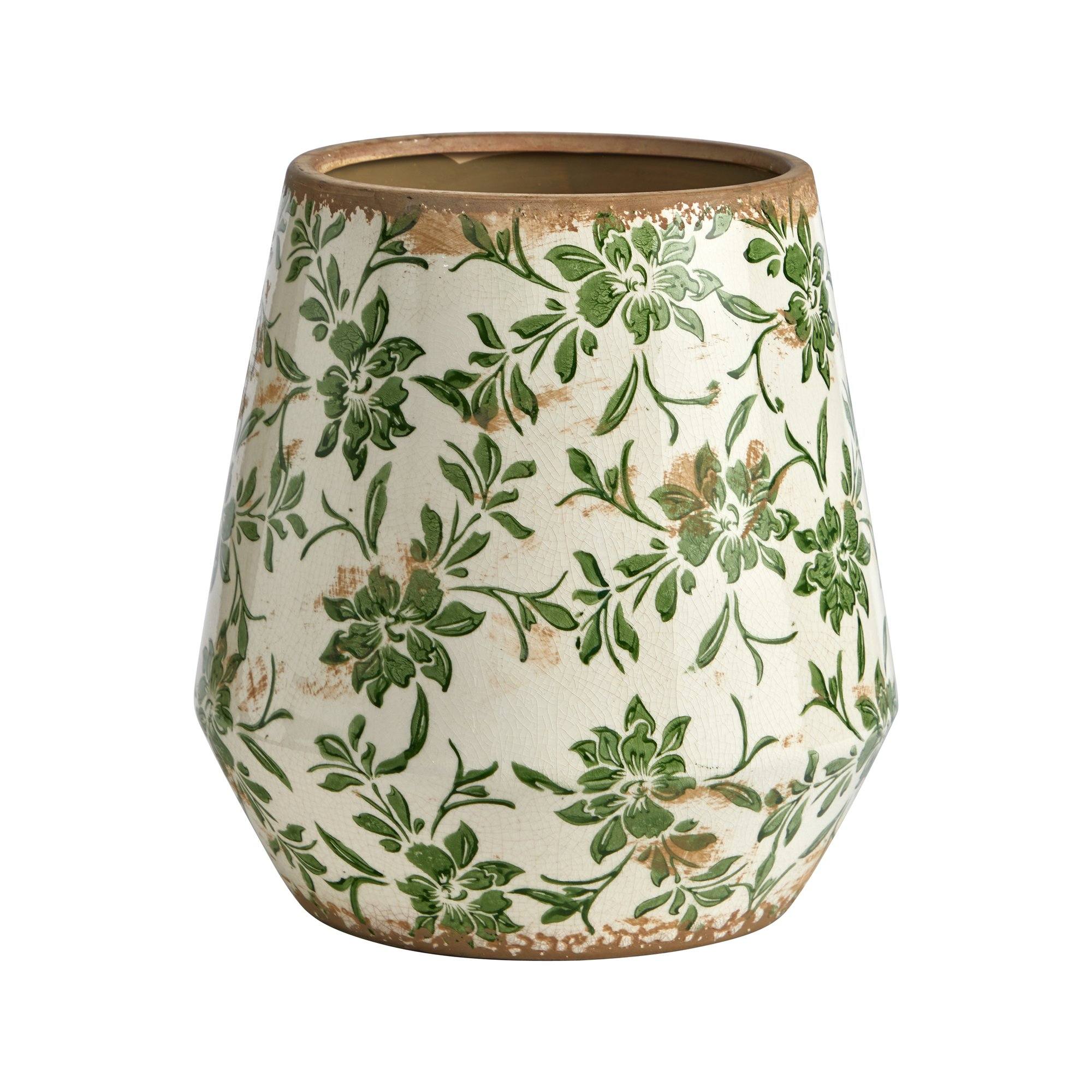 12” Tuscan Ceramic Green Scroll Planter - Image 2