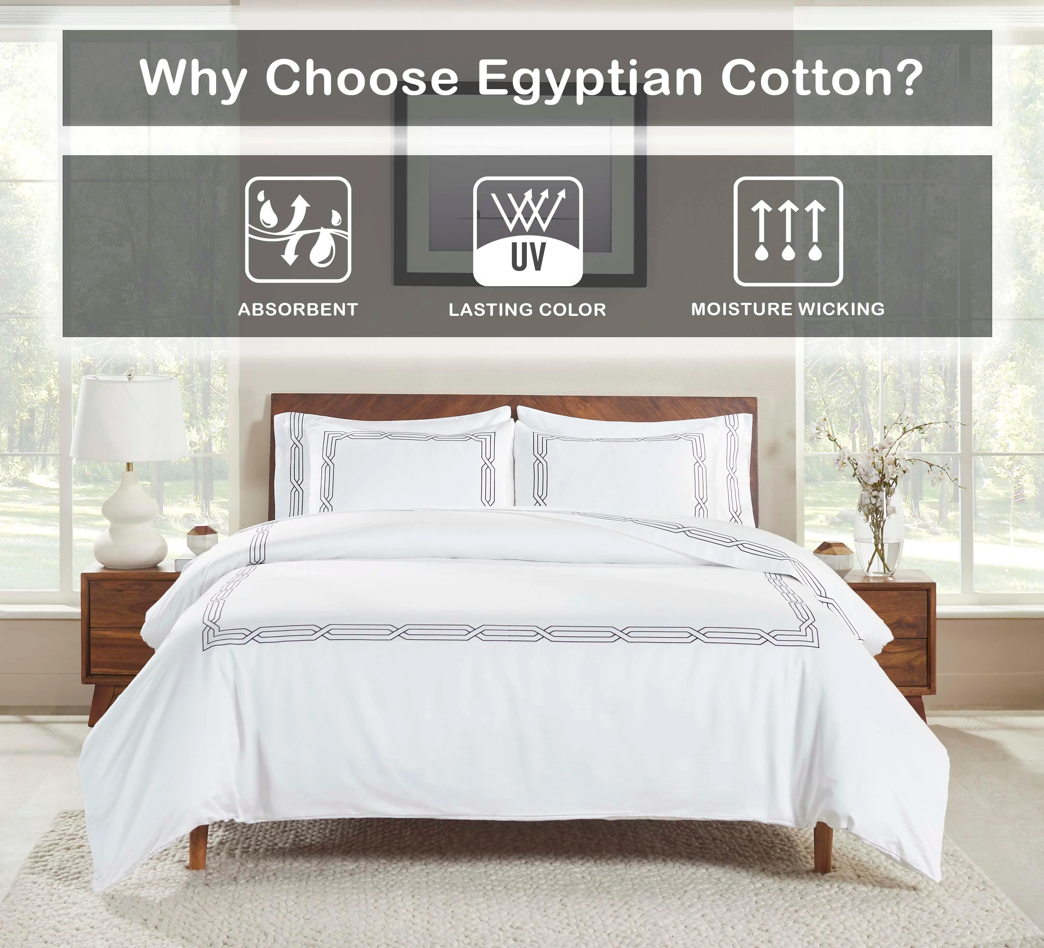 1200 Thread Count Egyptian Cotton Embroidered Scroll Duvet Cover Set - Image 21