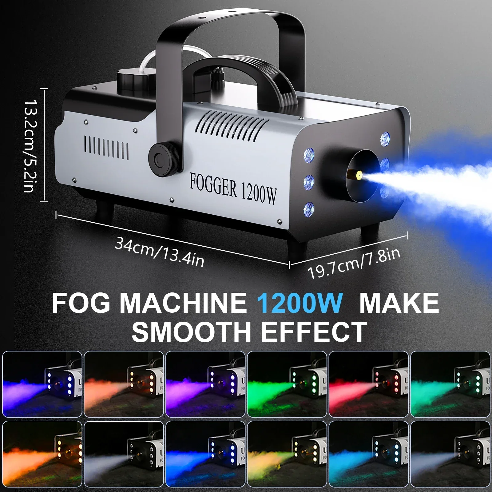 1200W Smoke Fog Machine with RGB 6LEDs Remote Stage Haze Generator for Parties - Image 2