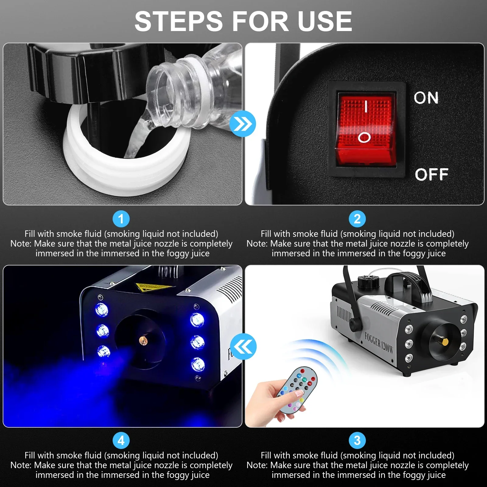 1200W Smoke Fog Machine with RGB 6LEDs Remote Stage Haze Generator for Parties - Image 4