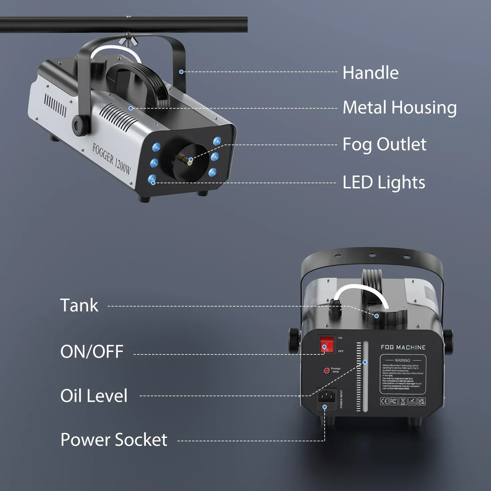 1200W Smoke Fog Machine with RGB 6LEDs Remote Stage Haze Generator for Parties - Image 5