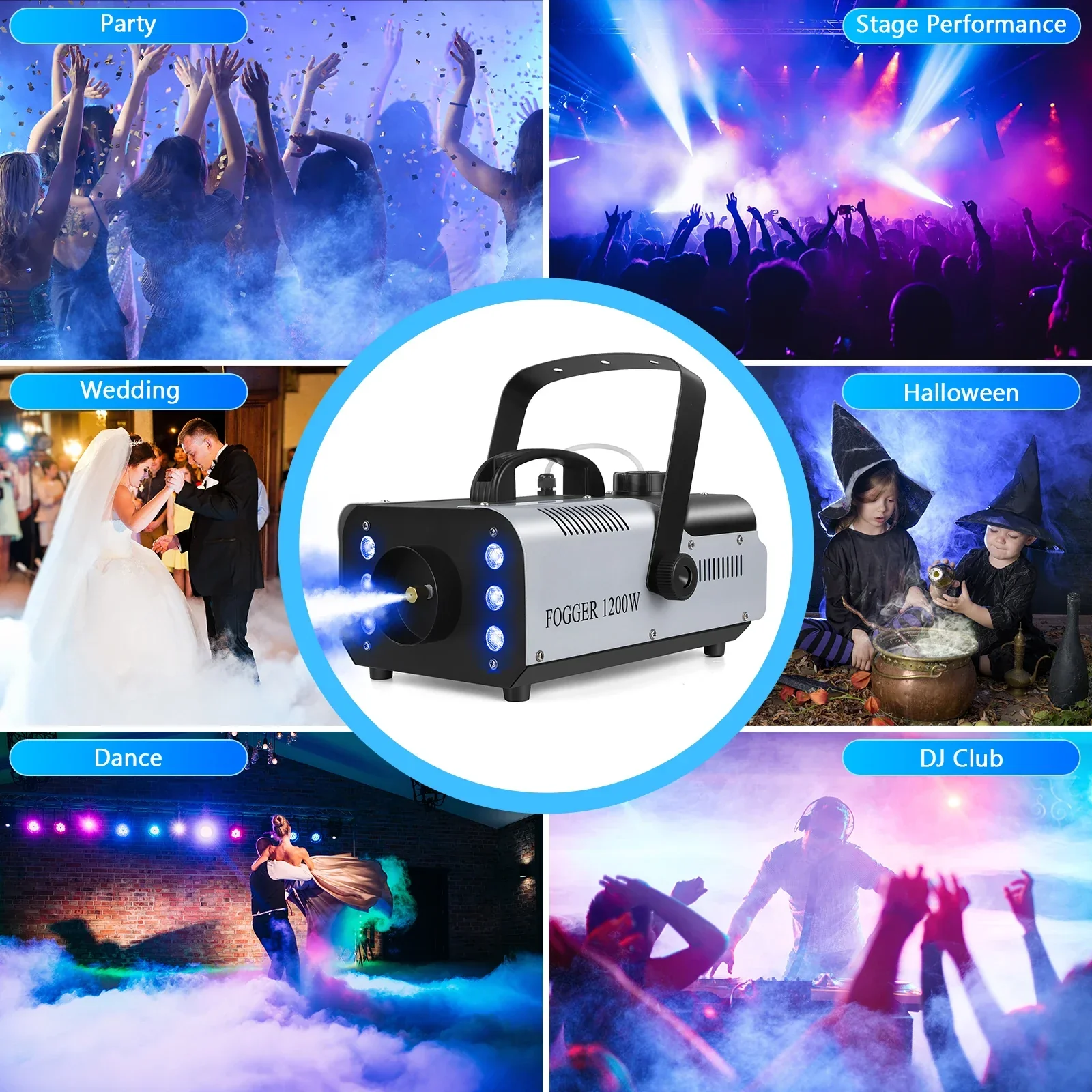 1200W Smoke Fog Machine with RGB 6LEDs Remote Stage Haze Generator for Parties - Image 6