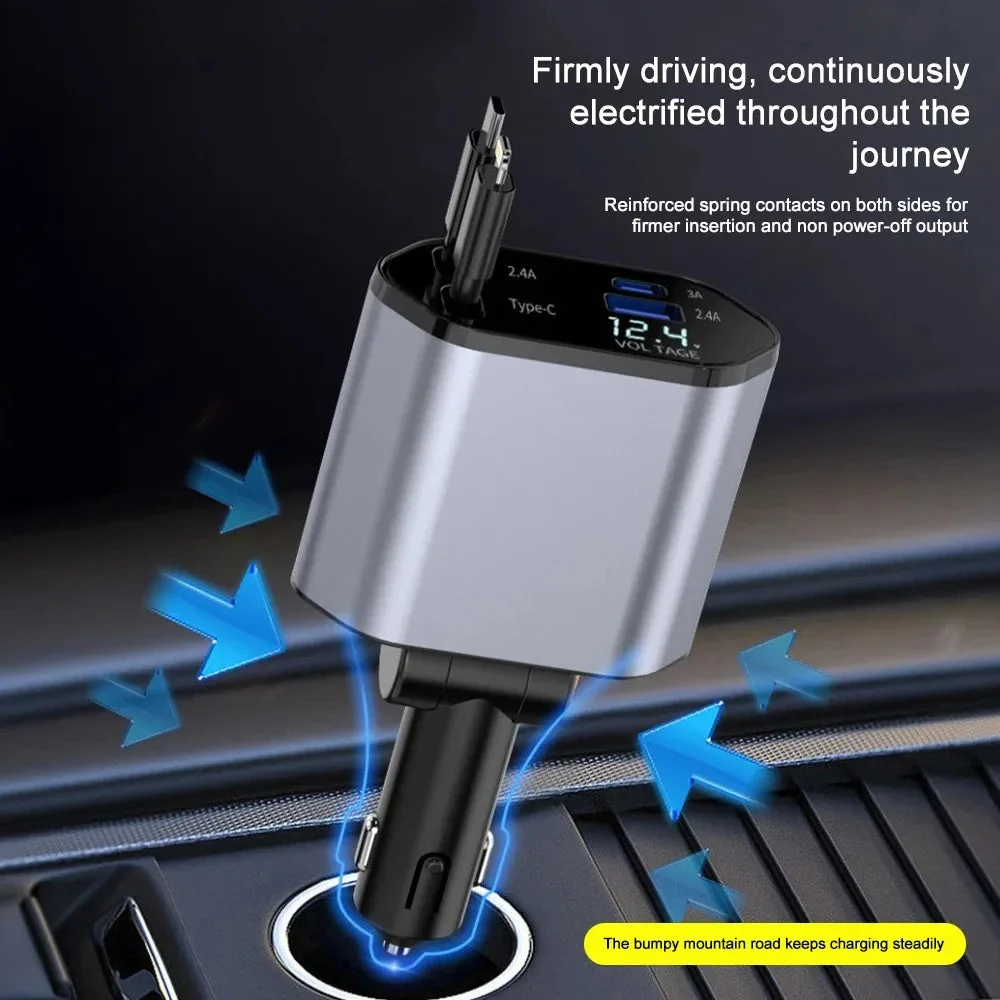 120W Car Charger Retractable Cable USB & USB-C Fast Charging Car Adapter - Image 4