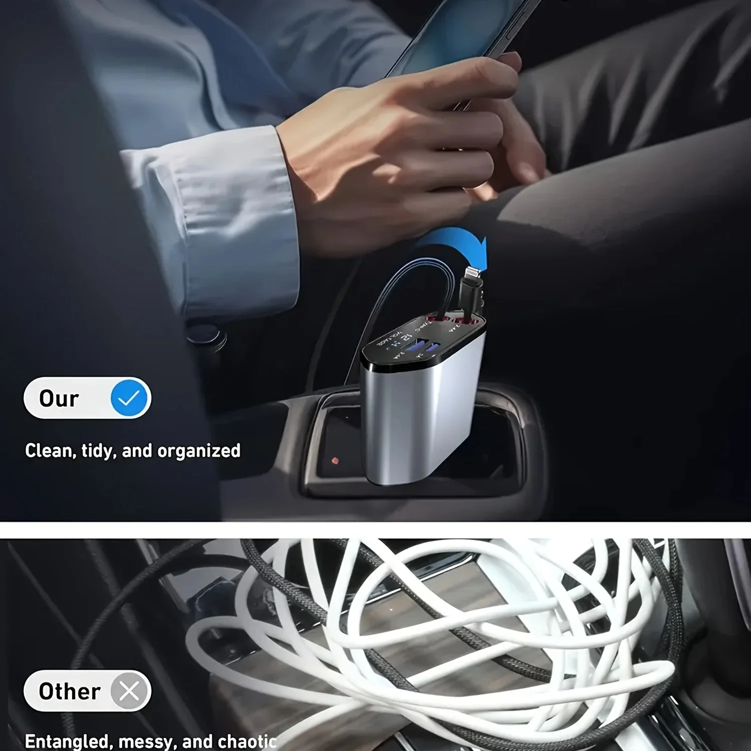 120W Car Charger Retractable Cable USB & USB-C Fast Charging Car Adapter - Image 6