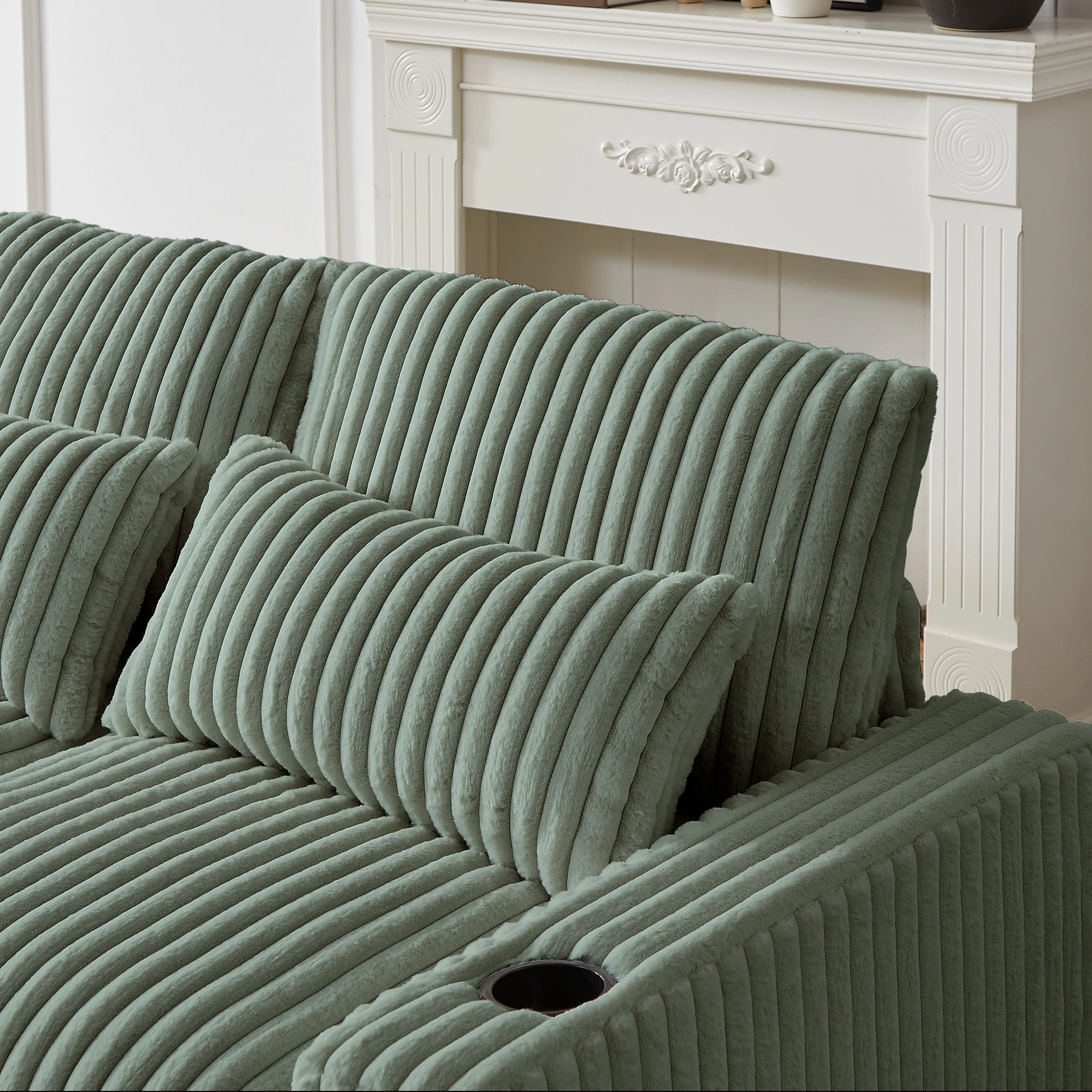 126-Inch Corduroy With Cup Holder Super Large L-Shaped Sofa - Image 15