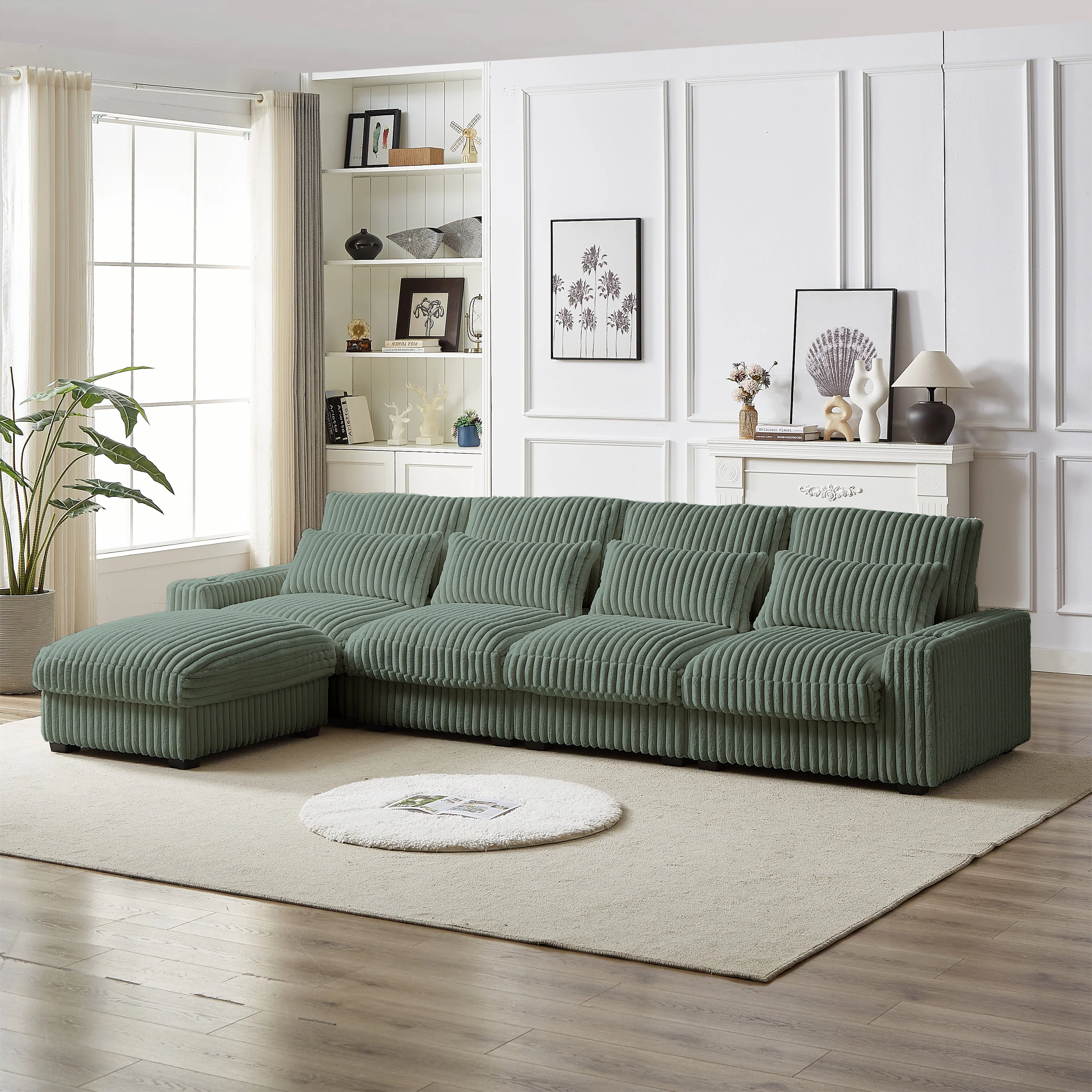 126-Inch Corduroy With Cup Holder Super Large L-Shaped Sofa - Image 3