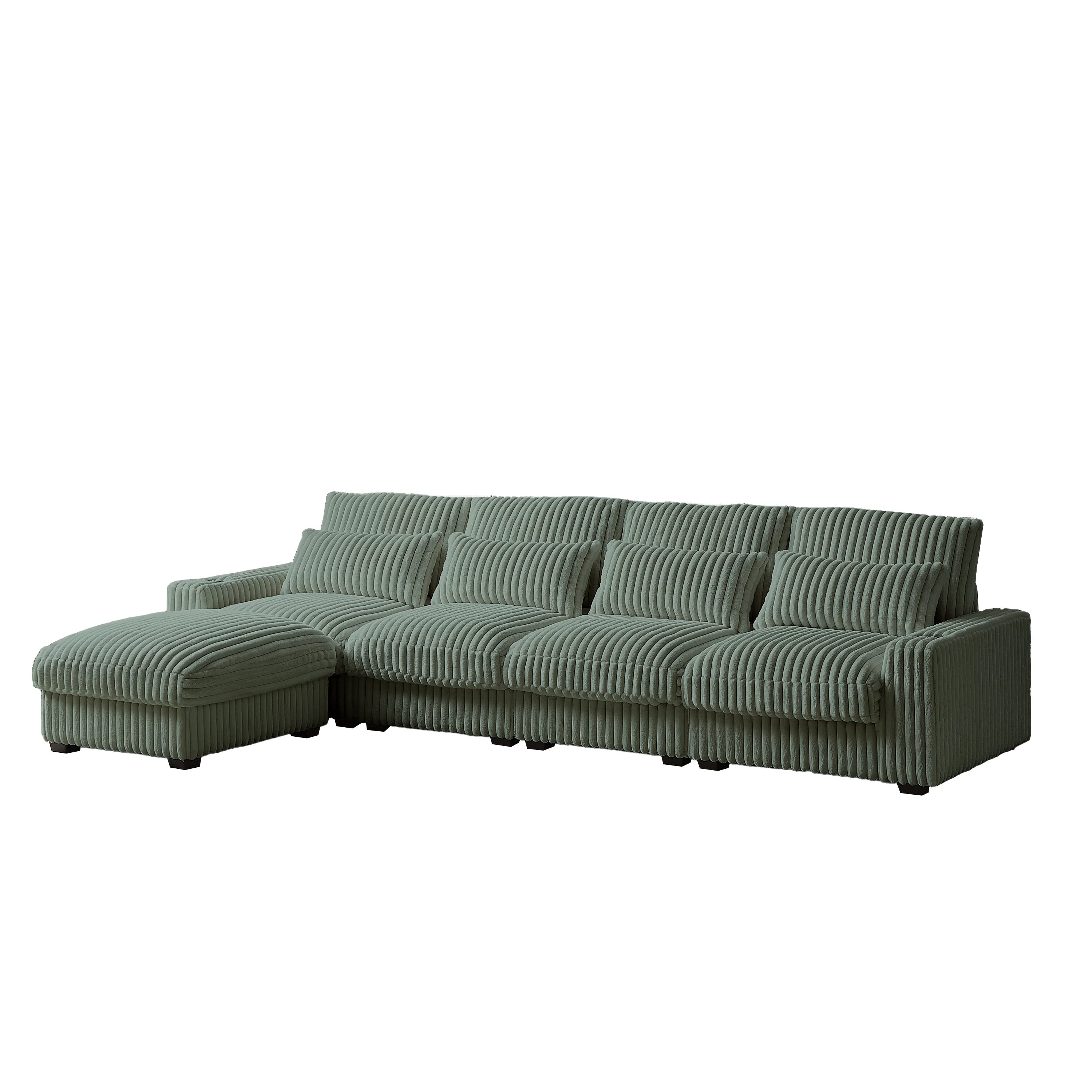 126-Inch Corduroy With Cup Holder Super Large L-Shaped Sofa - Image 4